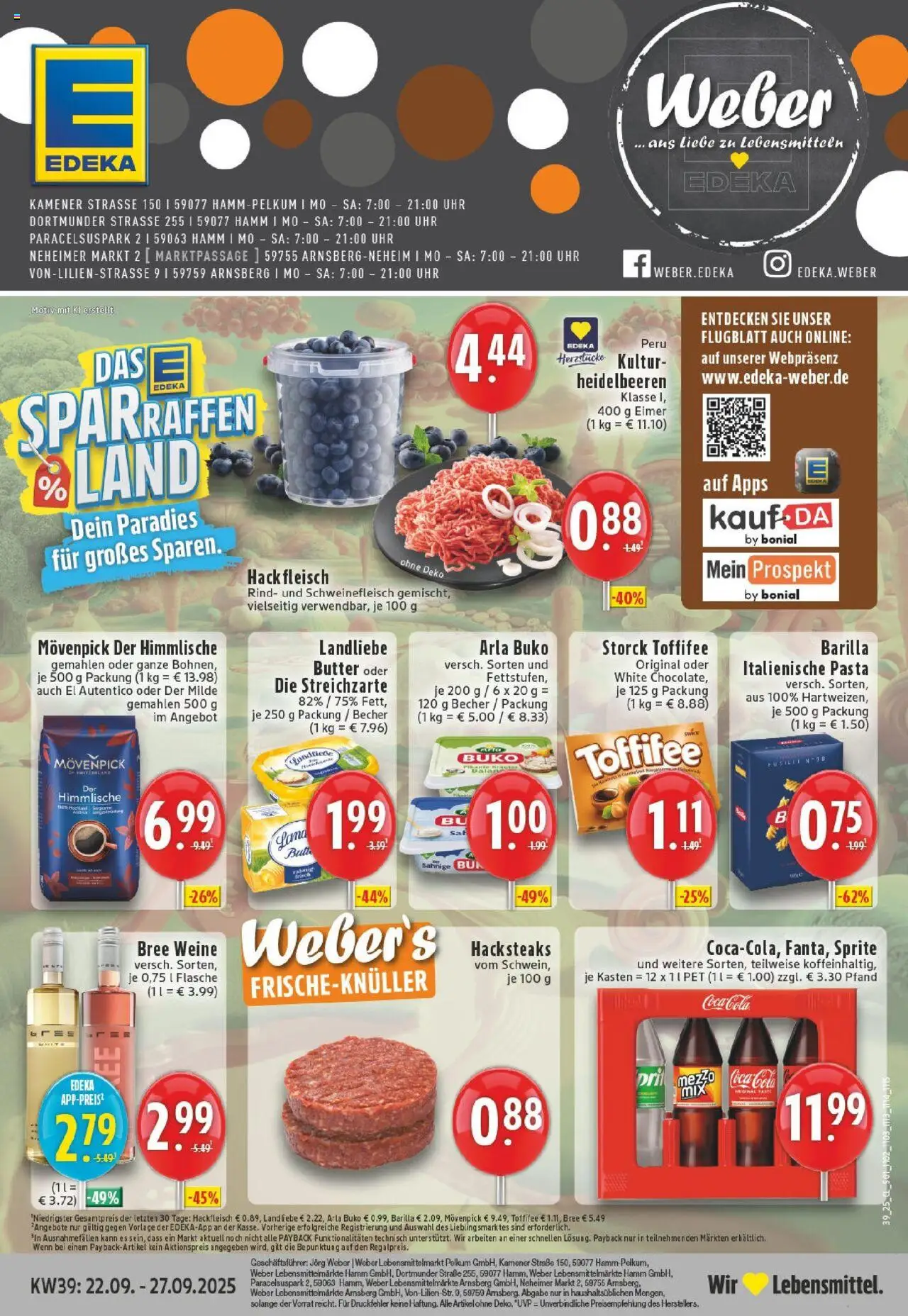 Edeka prospekt Hamm-Pelkum	 – gültig ab 21.09.2025 | Seite: 1 | Produkte: Coca cola, Barilla, Landliebe butter, Schweinefleisch