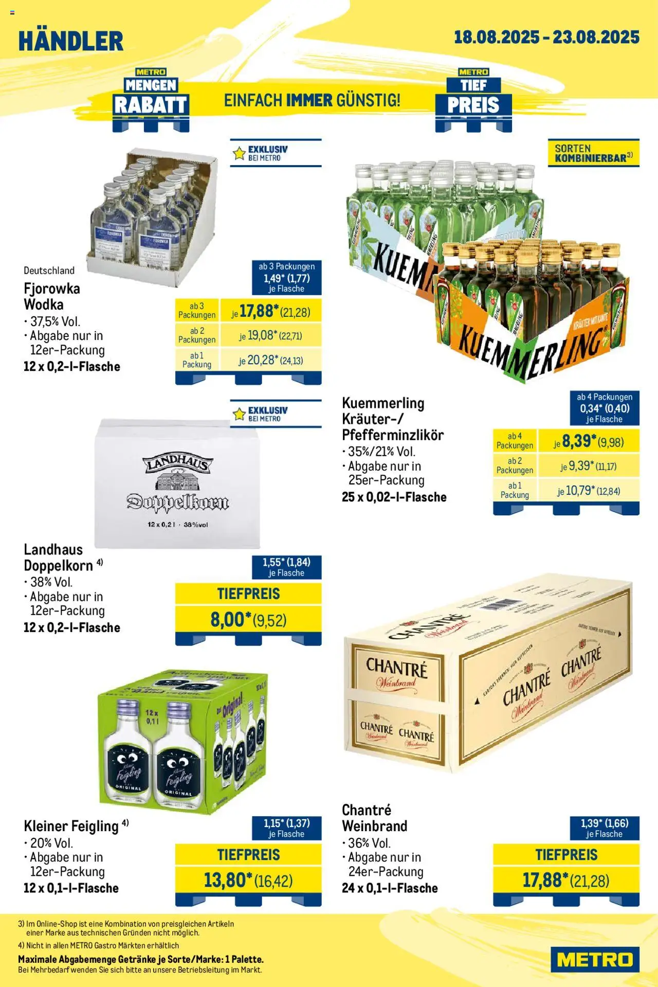 Metro Wochen-Angebote Händler - gültig ab dem 18.08.2025 | Seite: 7 | Produkte: Kleiner feigling, Kuemmerling, Chantré, Wodka