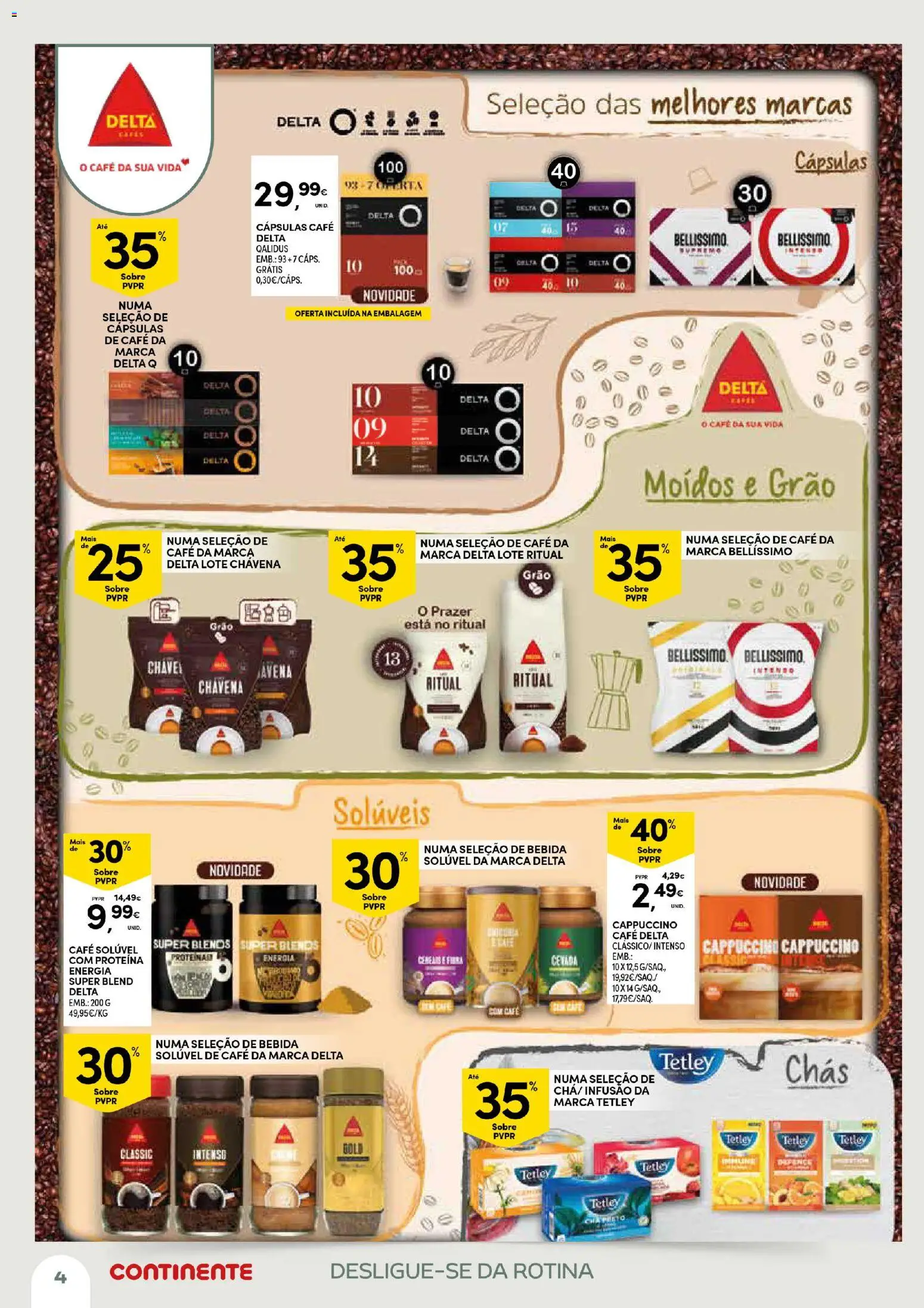 Continente Açores Momentos de pausa │ válido de 21.04.2026 | Página: 4 | Produtos: Delta q, Café solúvel, Chás, Bebida