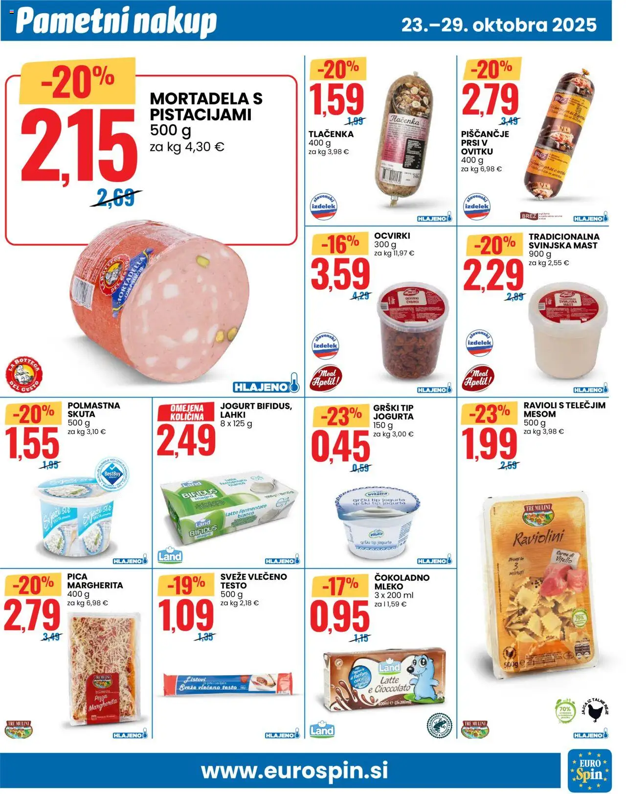 Novi Eurospin katalog ponudbe – veljaven od 23.10.2025 | Stran: 5 | Izdelki: Mortadela, Ocvirki, Mleko, Skuta