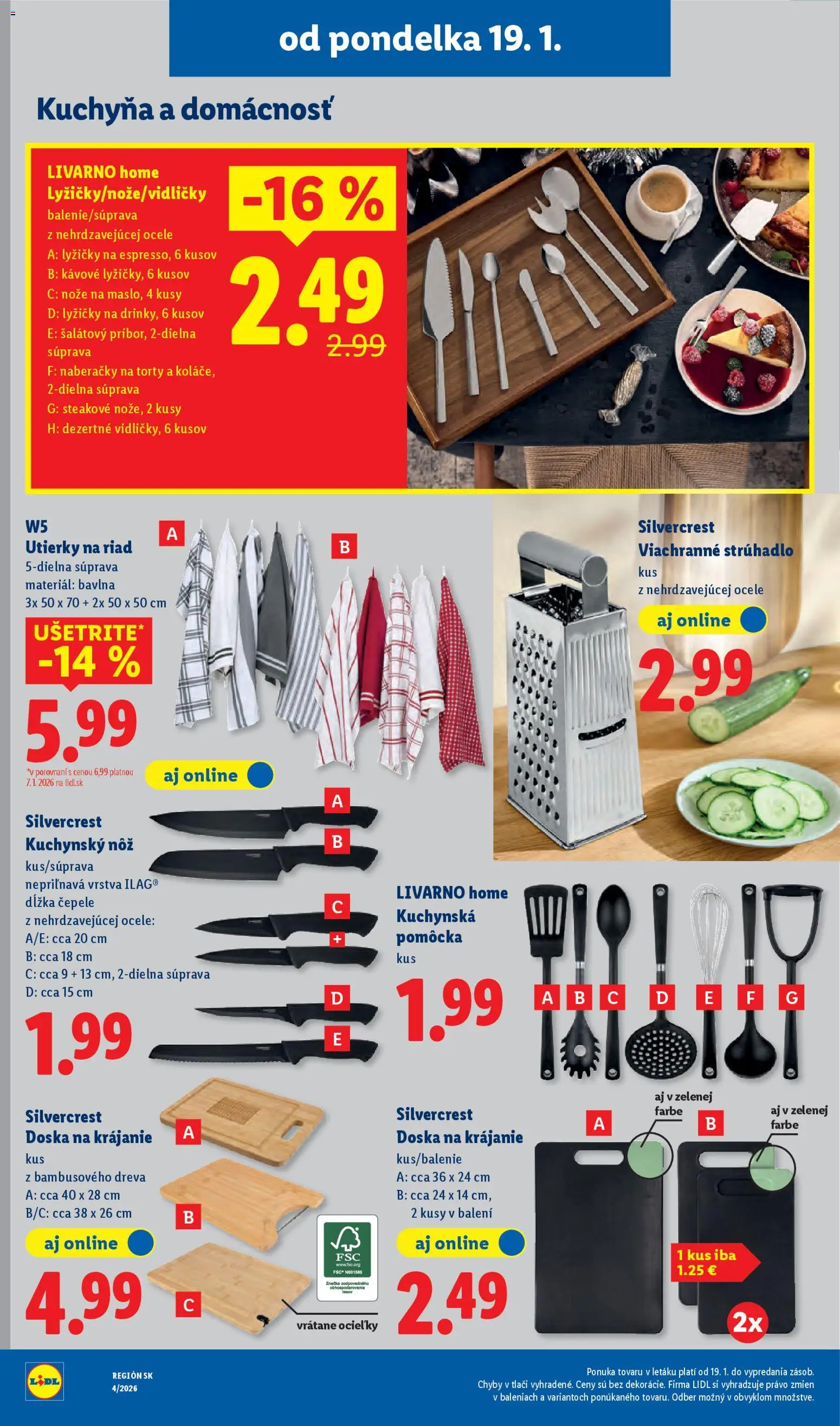 Nové Lidl akcie – leták je platný od 22.01.2026 | Strana: 84 | Produkty: Kuchyňa, Strúhadlo, Torty