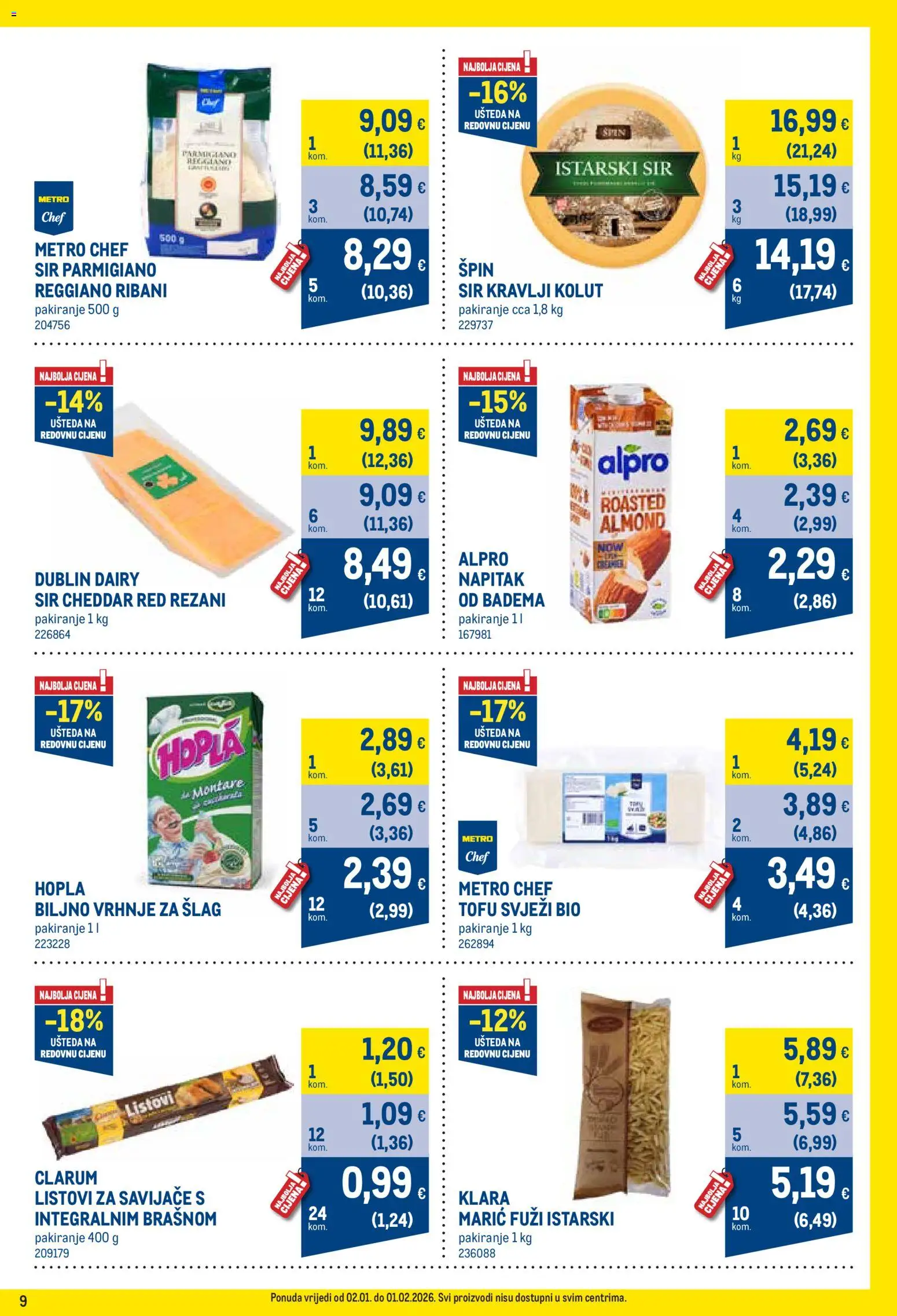 Metro katalog | vrijedi od 02.01.2026 | Stranica: 9 | Proizvodi: Vrhnje za šlag, Alpro, Šlag, Tofu