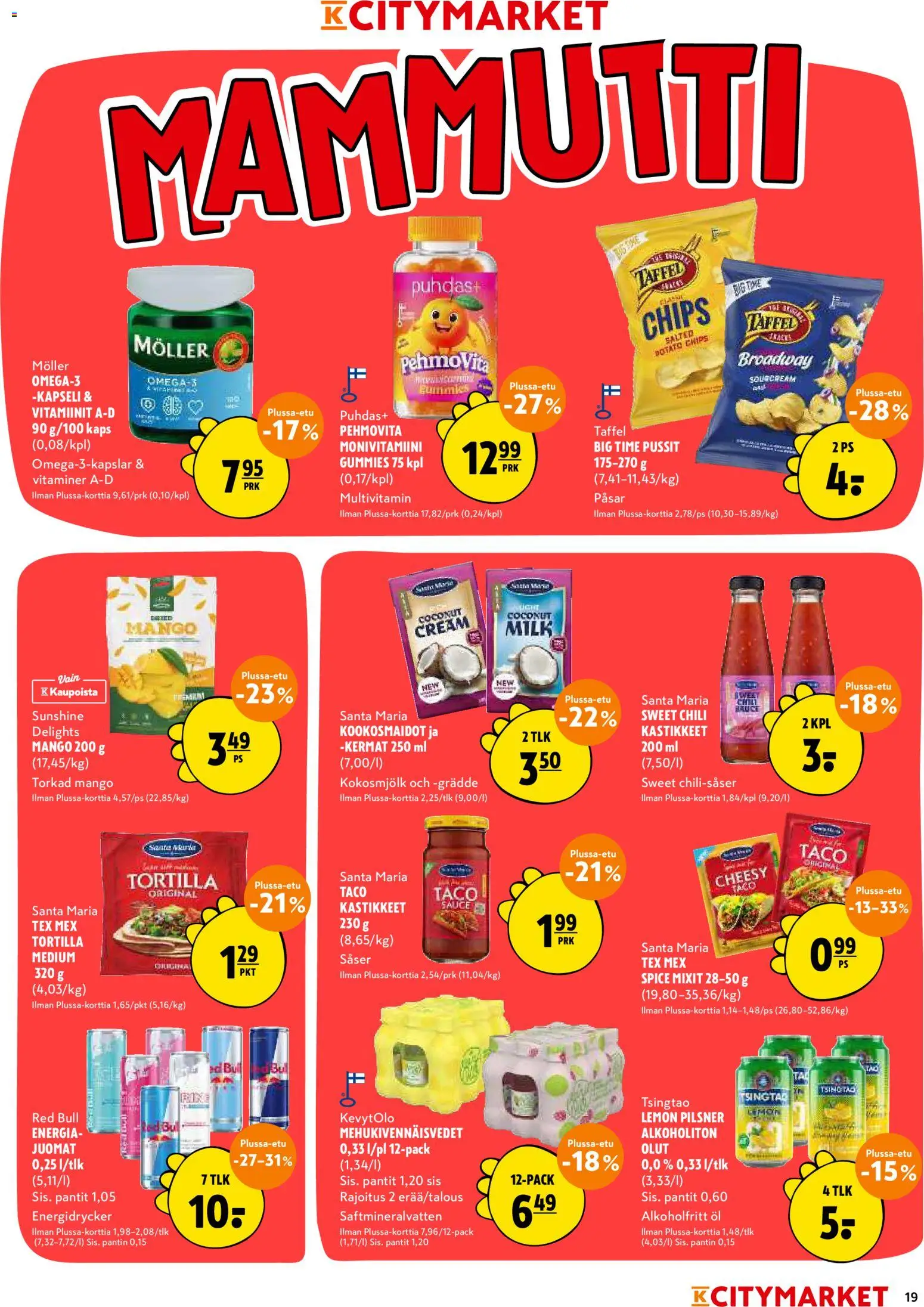 K-Citymarket tarjoukset – voimassa 16.03.2026 alkaen | Sivu: 19 | Tuotteet: Mango, Vitamiinit, Chili, Tortilla
