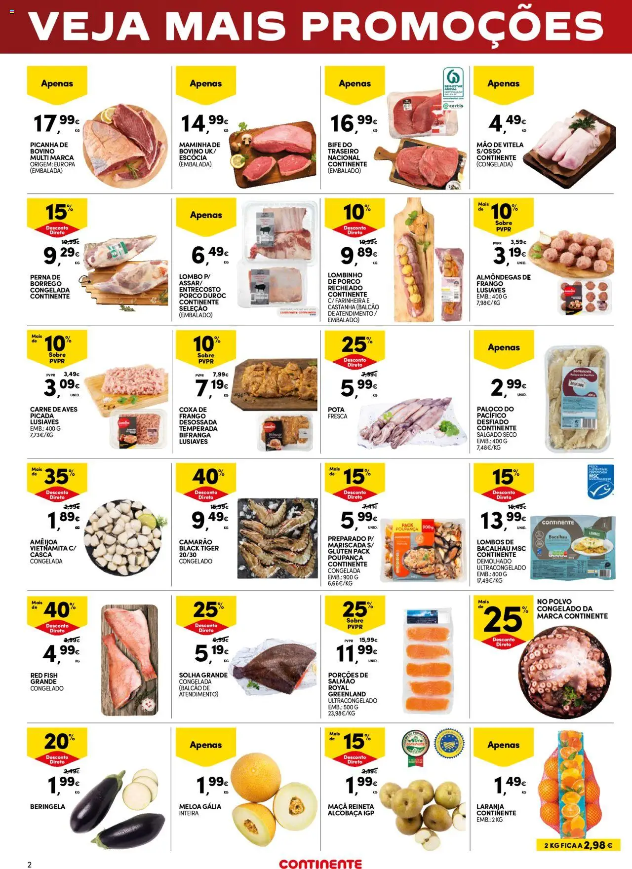 Continente - Fim de Semana │ válido de 10.10.2025 | Página: 2 | Produtos: Frango, Camarão, Salmão, Lombo