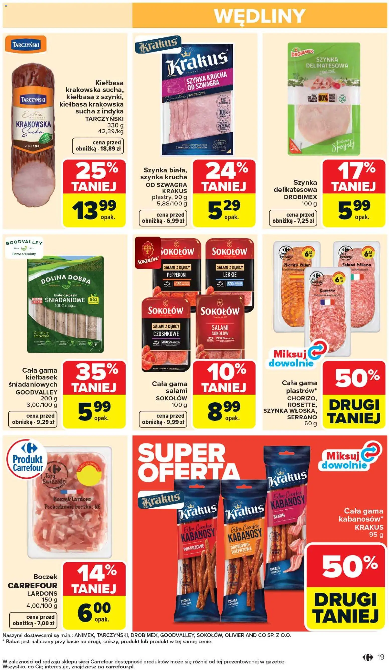 Carrefour gazetka od 07.04.2026 | Strona: 21 | Produkty: Kiełbasa, Kabanosy, Kiełbaski, Salami