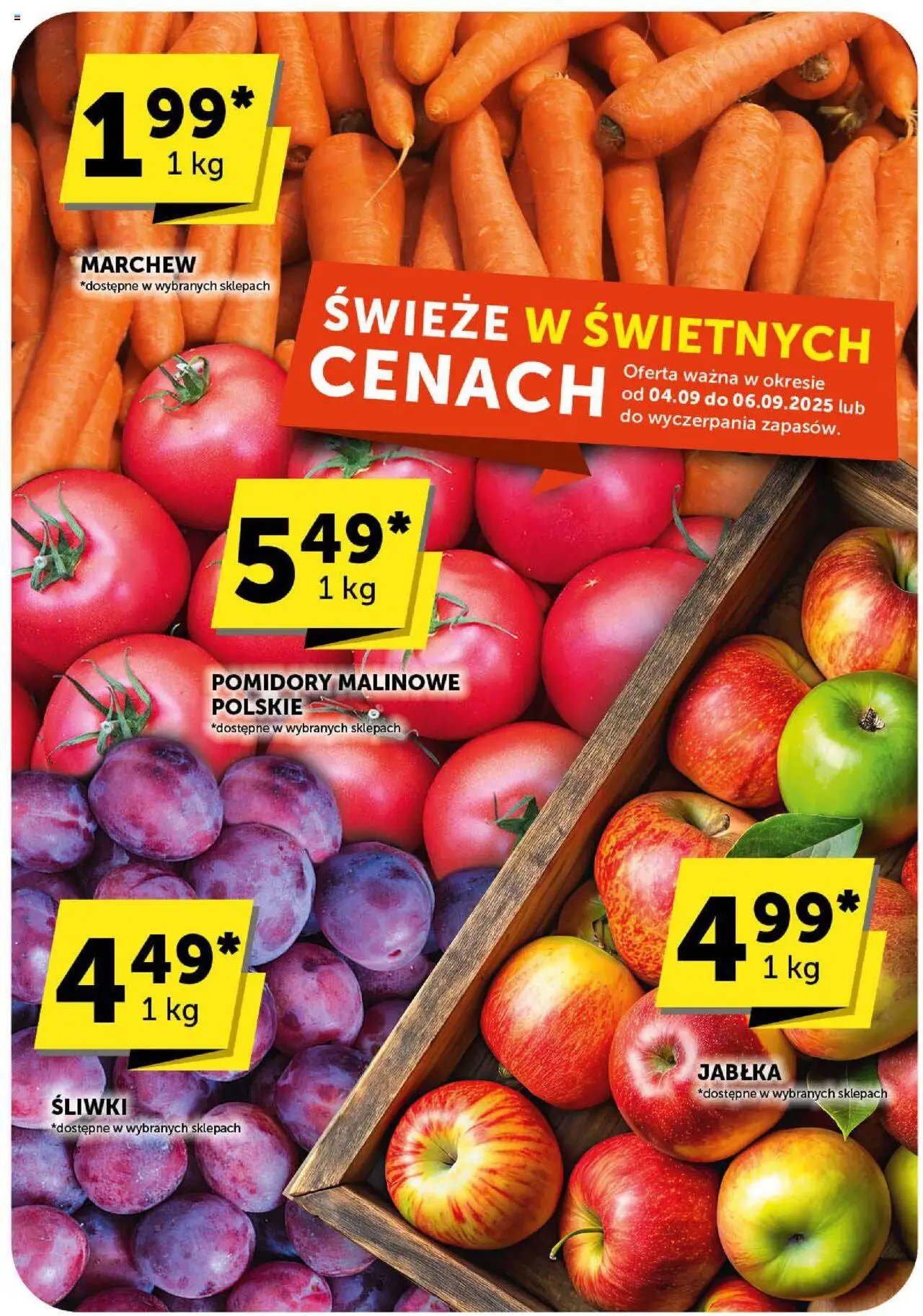 Euro Sklep Gazetka od 04.09.2025 | Strona: 15 | Produkty: Pomidory malinowe, Śliwki, Jabłka, Pomidory