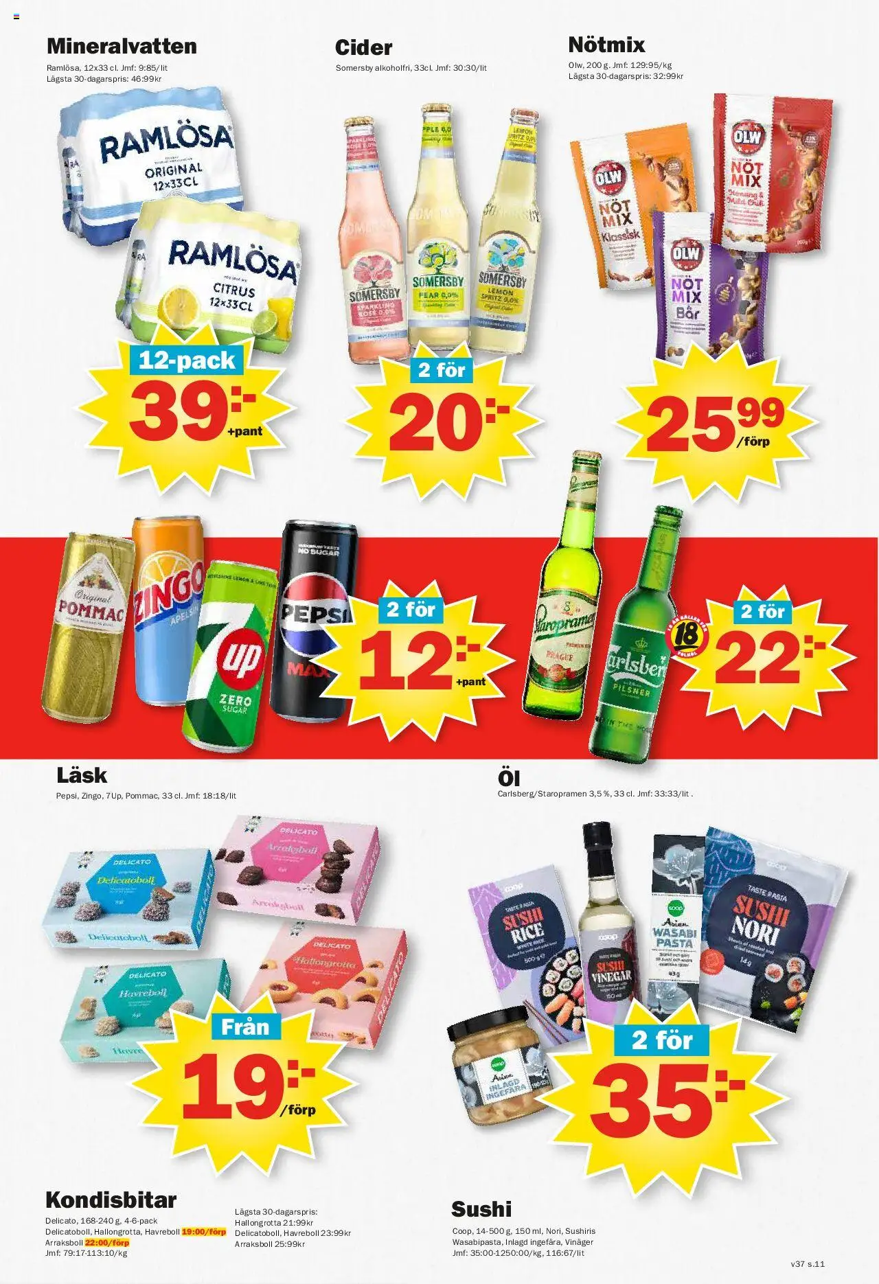 Pekås reklamblad aktuell från 08.09.2025 | Sida: 11 | Produkter: Pepsi, Mineralvatten, Pasta, Apelsin