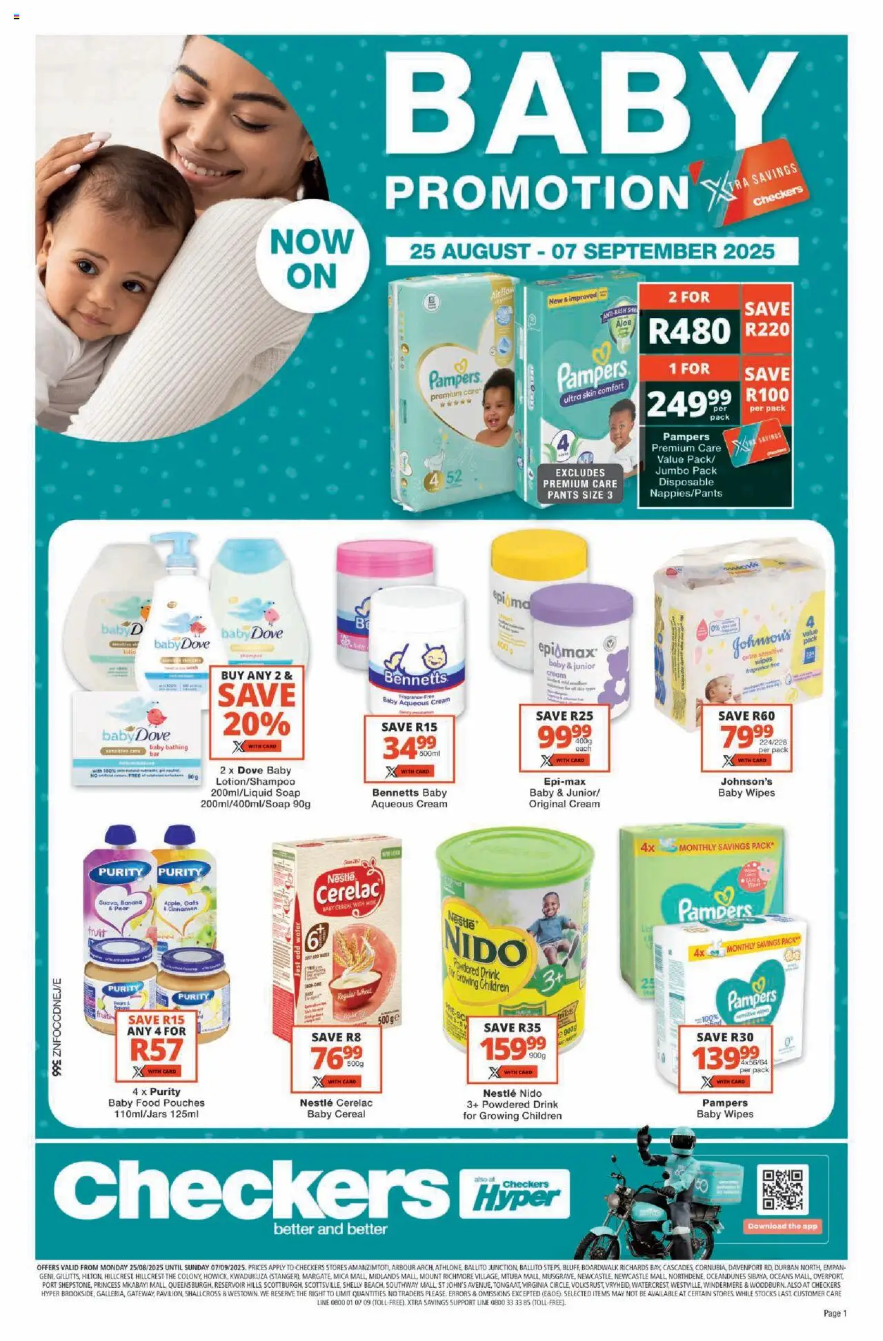 Checkers KwaZulu-Natal - Baby Promotion │ valid from 25.08.2025 | Page: 1 | Products: Pants, Milk, Cream, Baby food