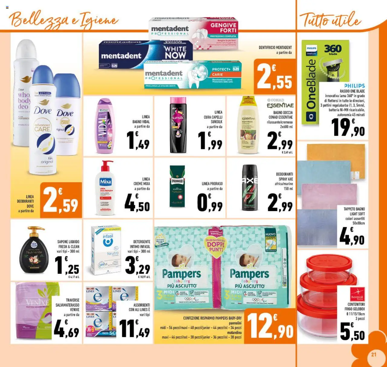 Volantino Conad del 13.08.2025 | Pagina: 21 | Prodotti: Regolabarba, Detergente intimo, Pampers, Batteria