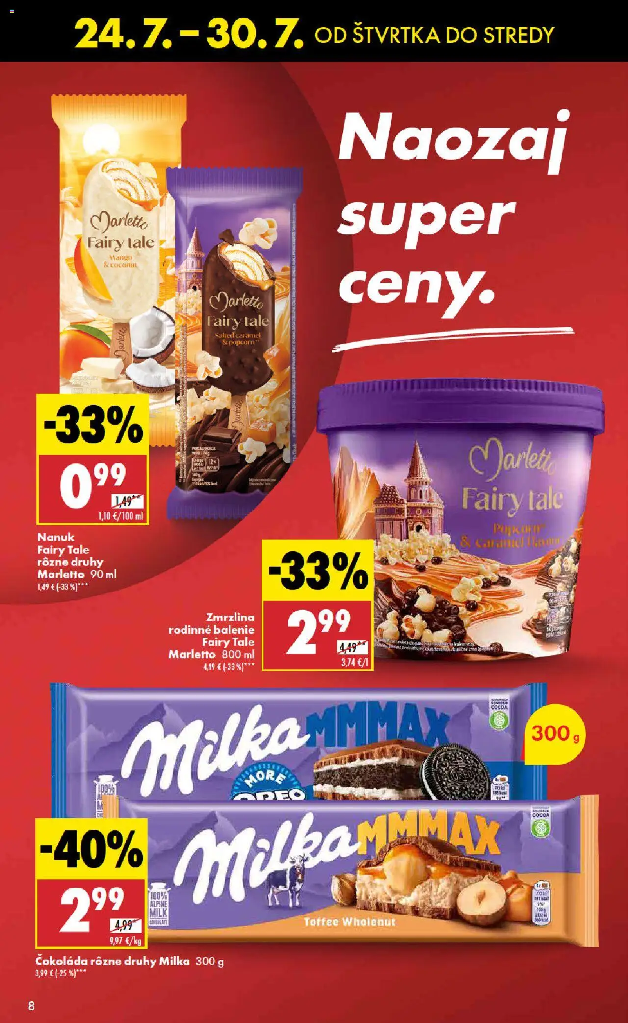 Biedronka leták │ platný od 24.07.2025 | Strana: 8 | Produkty: Nanuk, Zmrzlina, Čokoláda, Milka
