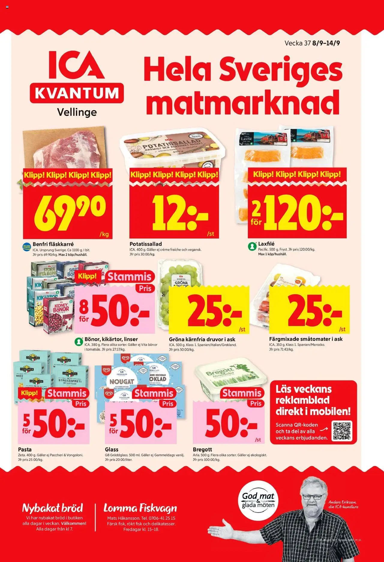 ICA Kvantum reklamblad aktuell från 08.09.2025 | Sida: 1 | Produkter: Linser, Galler, Creme fraiche, Pasta