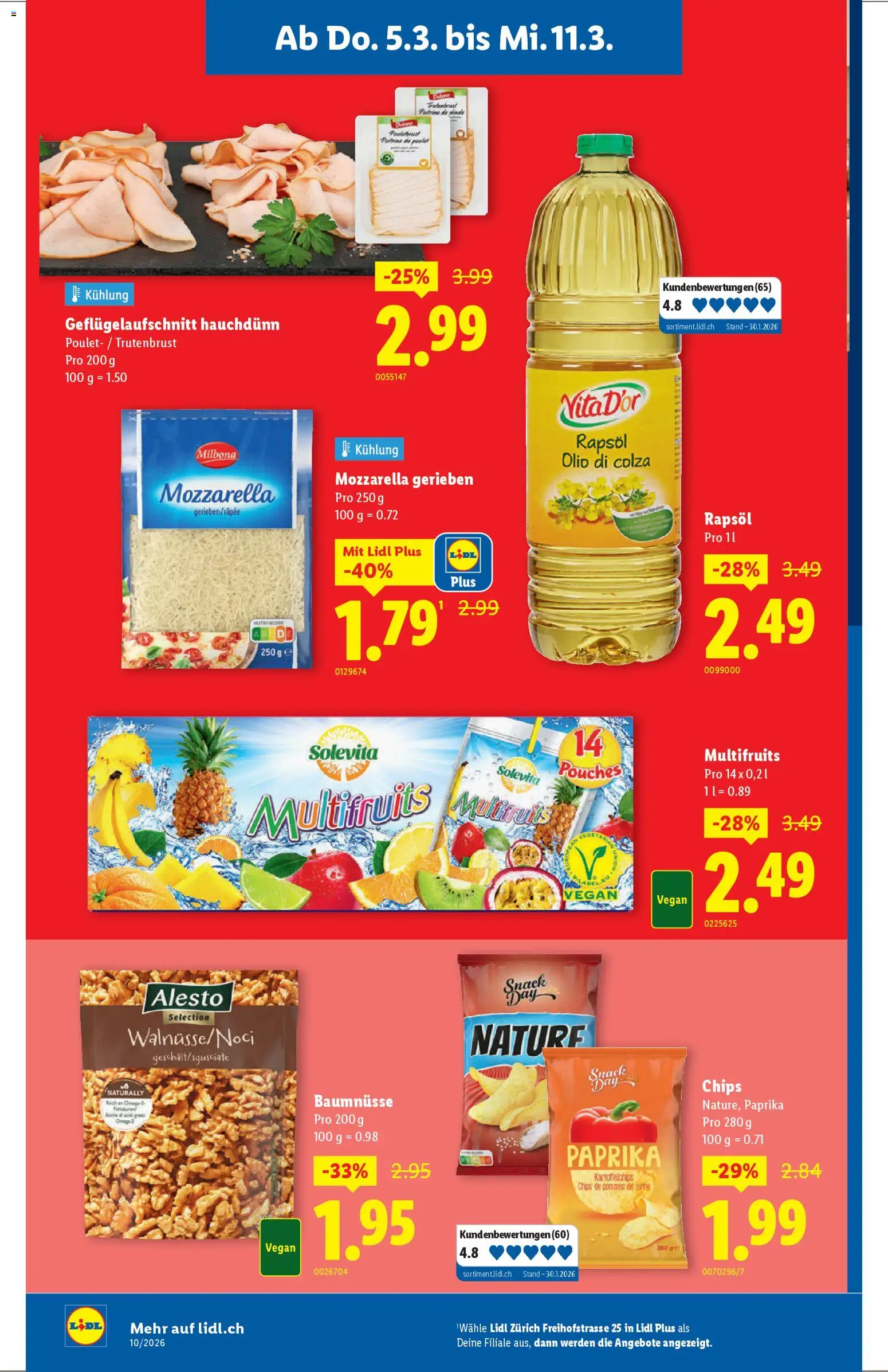 Lidl Aktionen Neueröffnung Zürich – gültig ab 05.03.2026 | Seite: 2 | Produkte: Rapsöl, Puder, Chips
