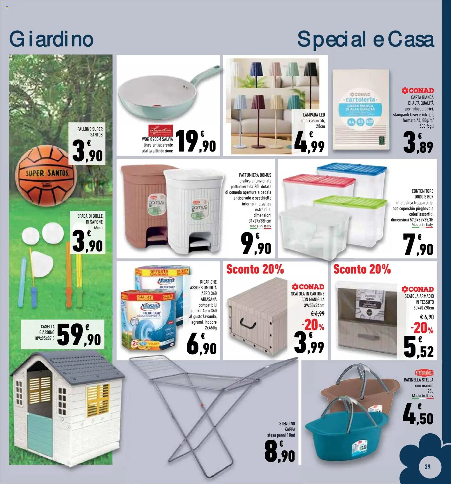 Volantino Conad del 08.04.2026 | Pagina: 29 | Prodotti: Pallone, Contenitore, Stendino, Lampada