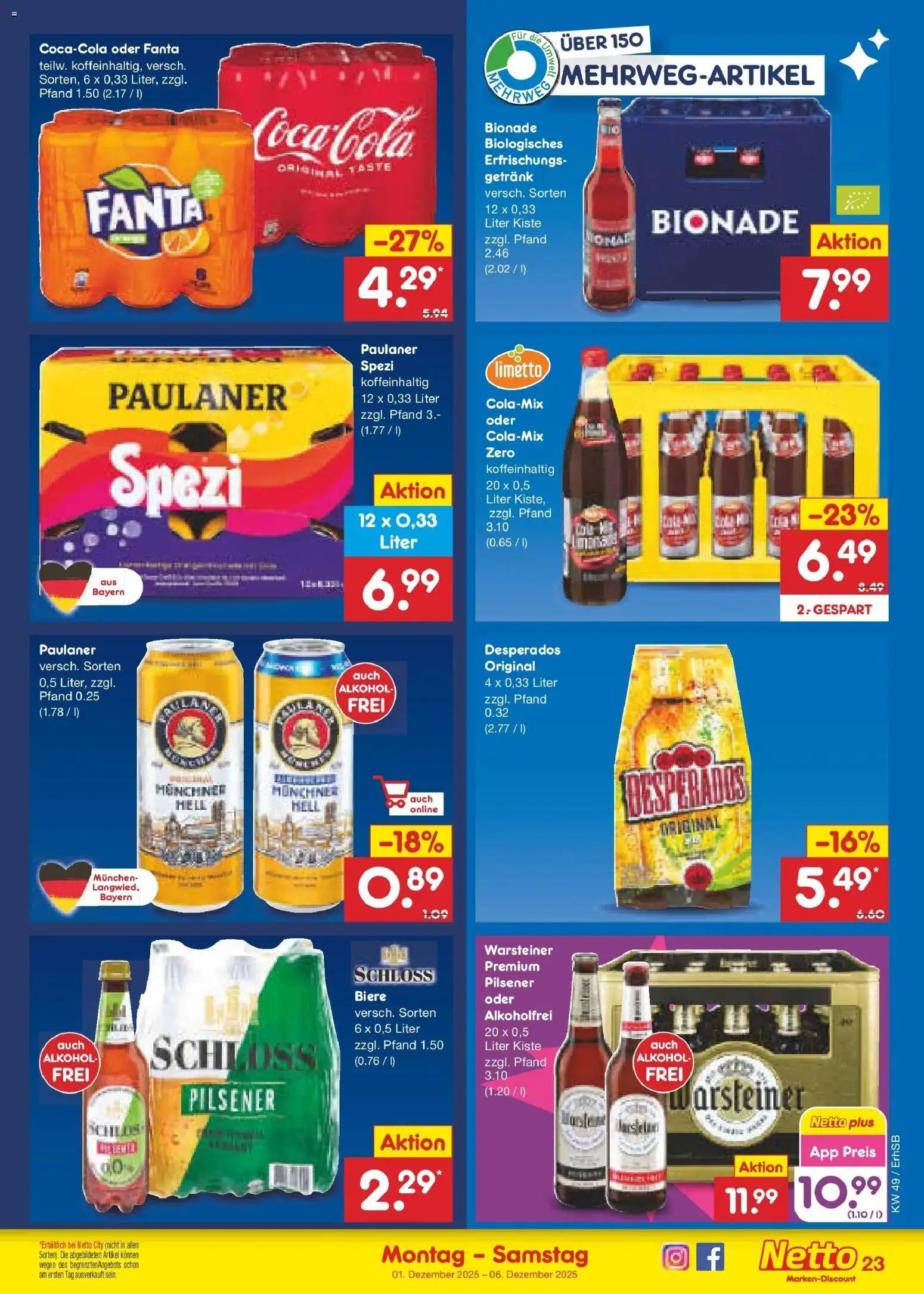 Netto Marken-Discount prospekt Mauern	 – gültig ab 01.12.2025 | Seite: 25 | Produkte: Coca cola, Cola, Warsteiner, Paulaner