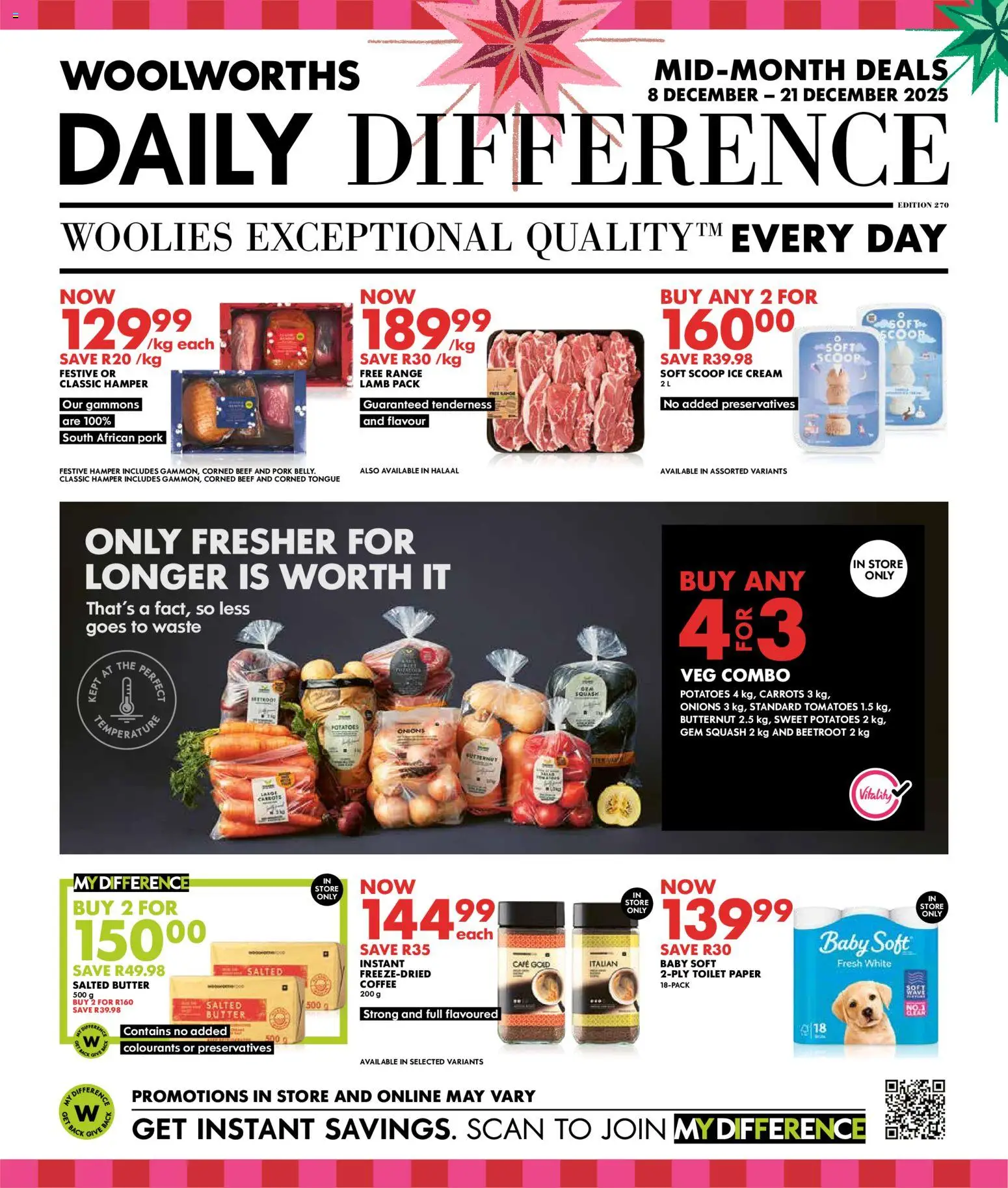 New Woolworths catalogue – valid from 08.12.2025 | Page: 1 | Products: Squash, Coffee, Ice cream, Toilet paper