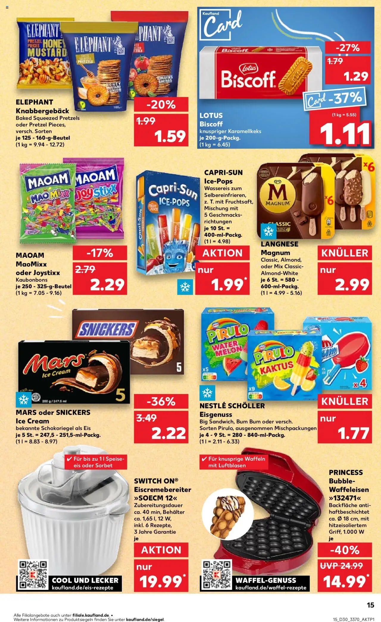 Kaufland Prospekt 	 - gültig ab dem 24.07.2025 | Seite: 15 | Produkte: Langnese, Snickers, Mars, Waffeleisen
