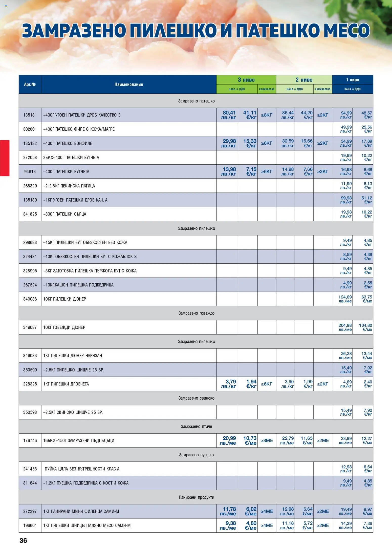 {H1} | Страница: 36 | Продукти: Говеждо, Бутчета, Бонфиле, Шницел