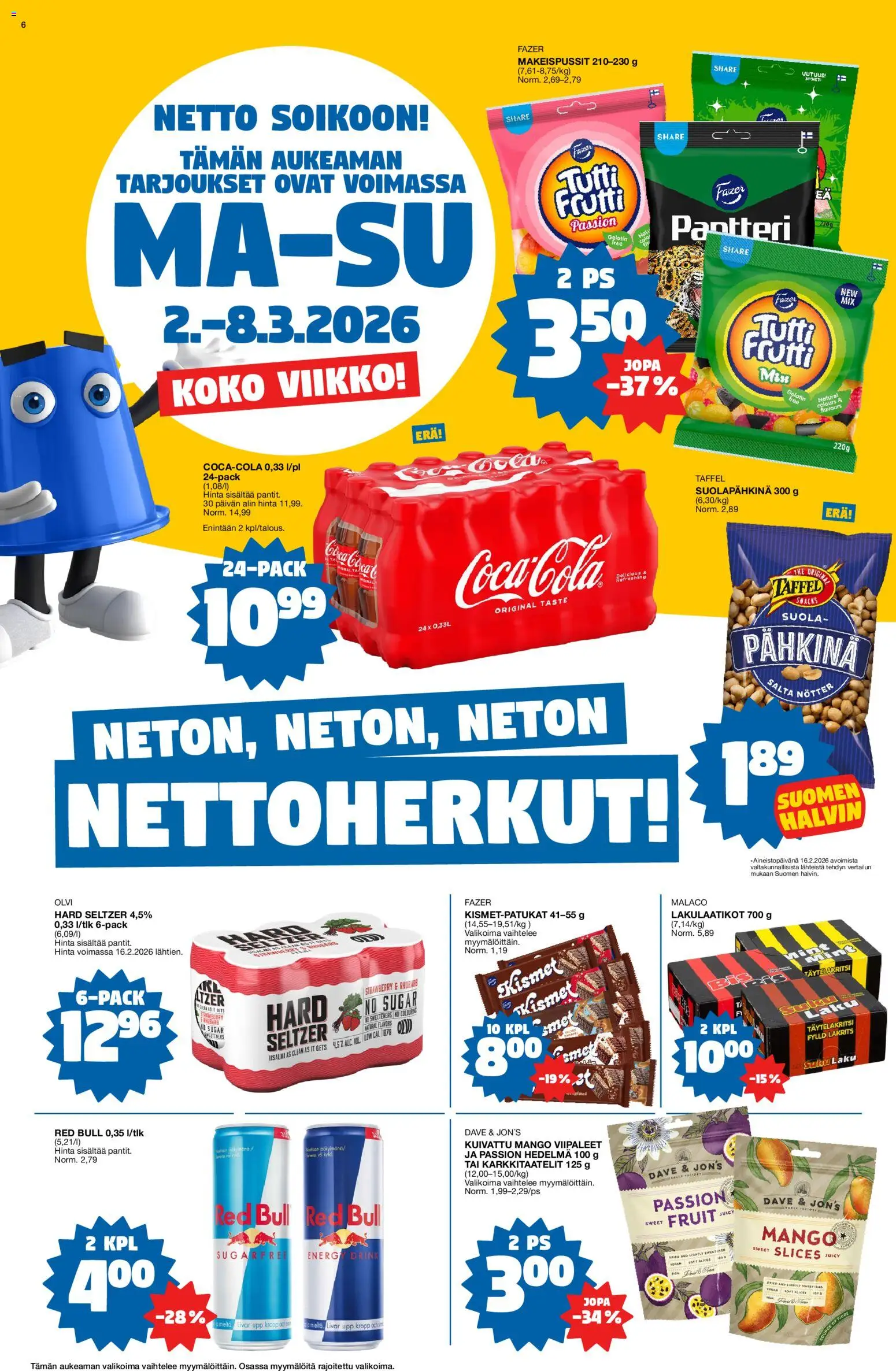 Tokmanni tarjoukset – voimassa 02.03.2026 alkaen | Sivu: 6 | Tuotteet: Makeispussit, Mango, Suola, Tutti