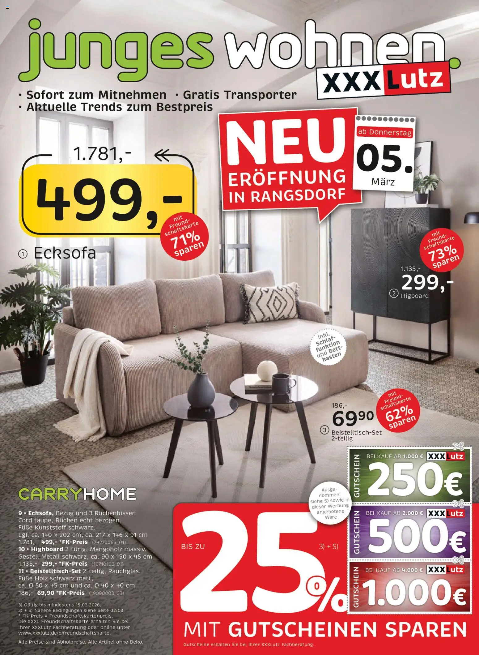 XXXL Lutz Junges Wohnen – gültig ab 01.03.2026 | Seite: 1 | Produkte: Ecksofa, HIghboard, Bett