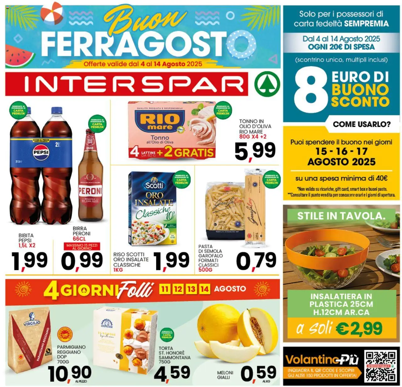 Volantino Interspar del 04.08.2025 | Pagina: 1 | Prodotti: Tonno, Bibita, Torta, Pepsi