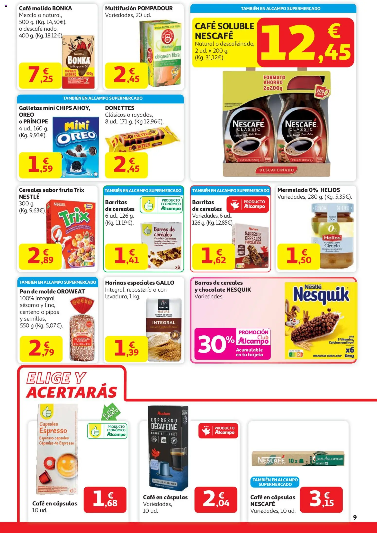 Alcampo - HP Unico │ válido desde el 29.12.2025 | Página: 9 | Productos: Chocolate, Café molido, Pan de molde, Μηχανή καφέ