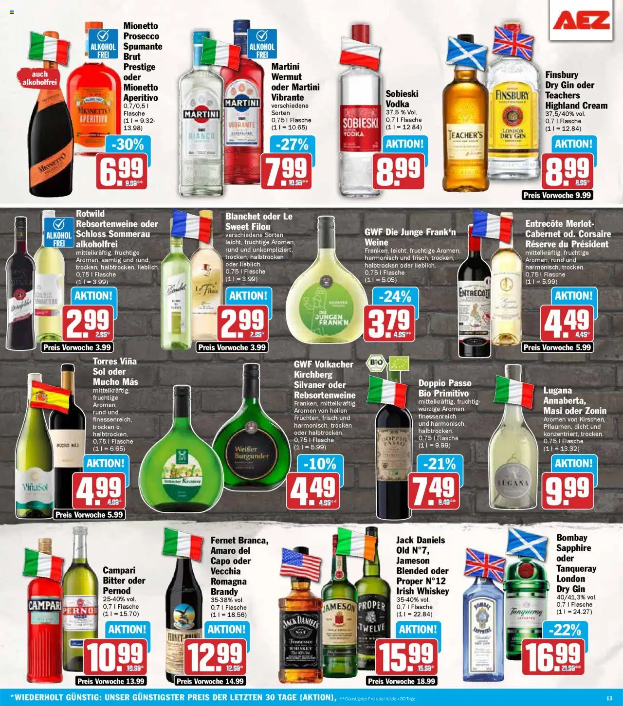 AEZ Prospekt 	 – gültig ab 22.09.2025 | Seite: 13 | Produkte: Martini, Merlot, Jameson, Whiskey