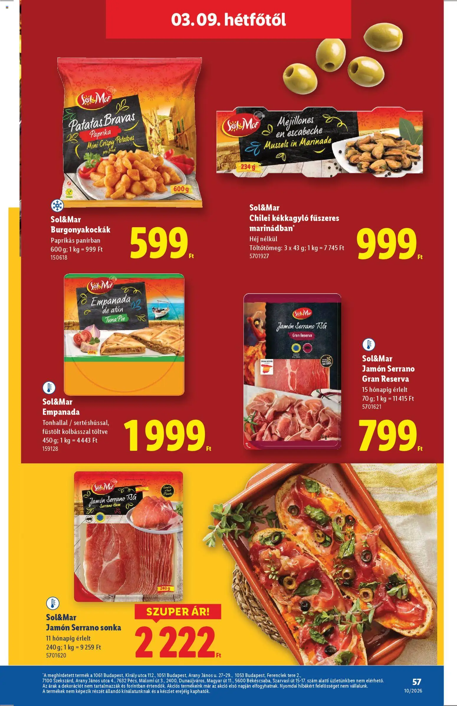 Lidl akciós ujság - amely érvényes a következő dátumtól: 05.03.2026 | Oldal: 57 | Termékek: Serrano sonka, Sonka, Ing
