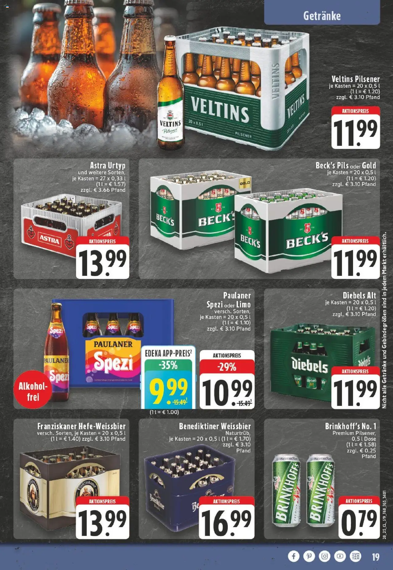 Edeka prospekt Mönchengladbach-Rheydt	 - gültig ab dem 06.07.2025 | Seite: 19 | Produkte: Franziskaner, Pils, Astra, Diebels