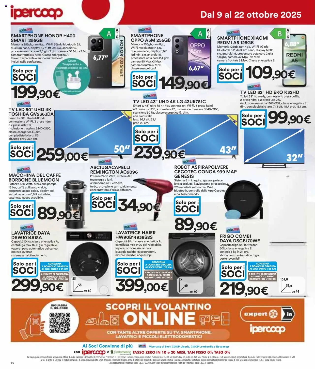 Volantino Ipercoop del 09.10.2025 | Pagina: 36 | Prodotti: Auricolari, Xiaomi, Robot aspirapolvere, Freezer