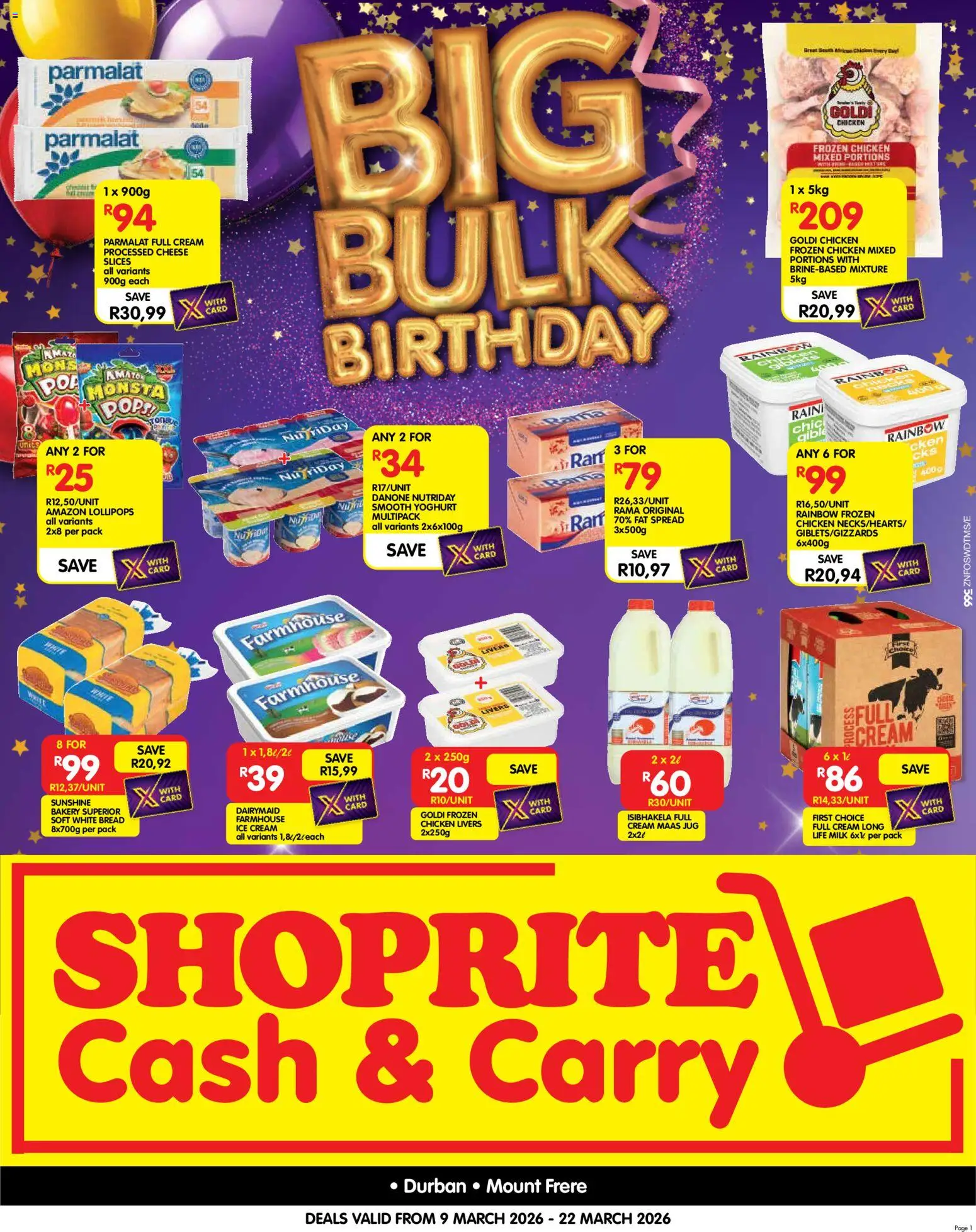 New Shoprite catalogue – valid from 09.03.2026 | Page: 1 | Products: Yoghurt, Cheese, Chicken, Fat spread