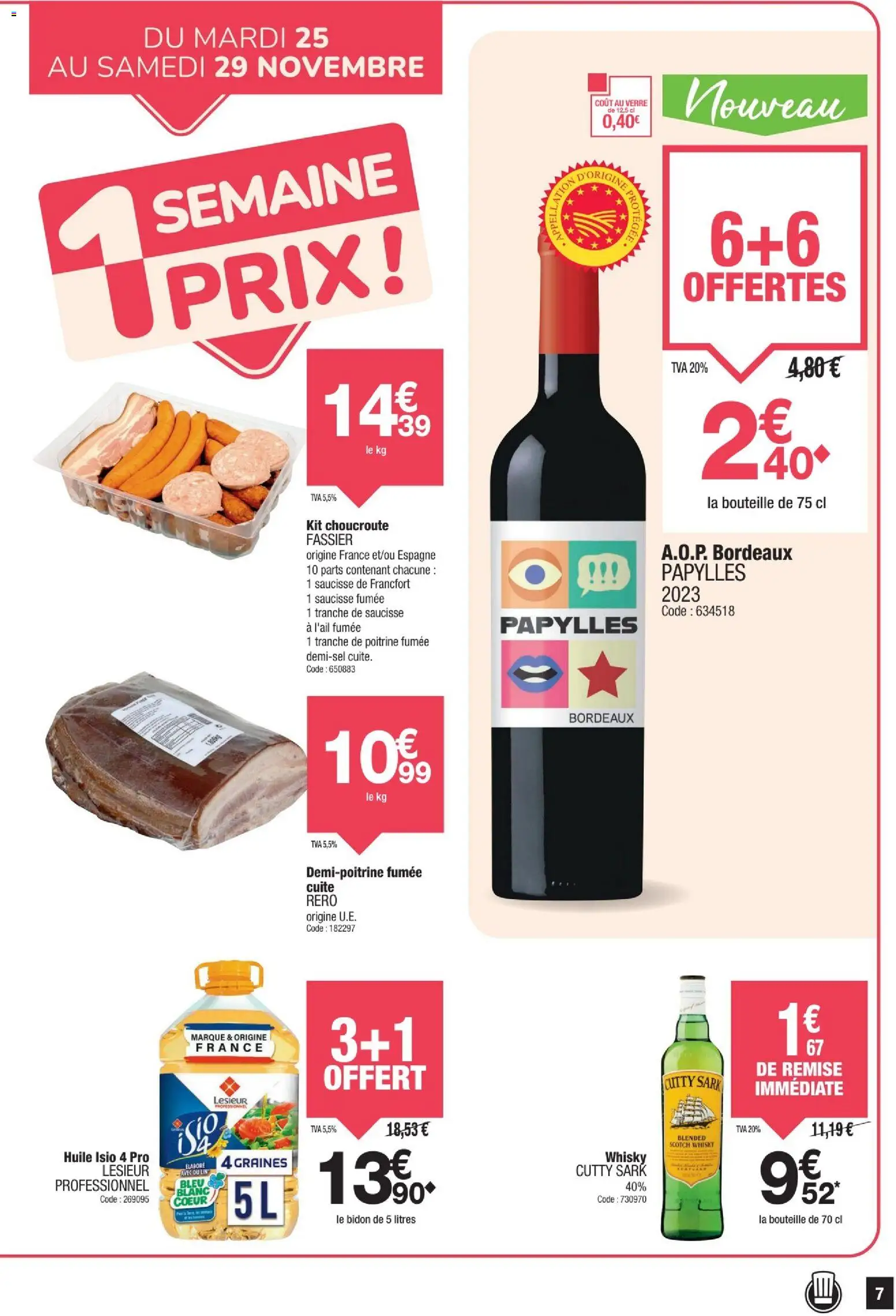 {H1} | Page: 7 | Produits: Whisky, Saucisse fumée, Huile, Saucisse