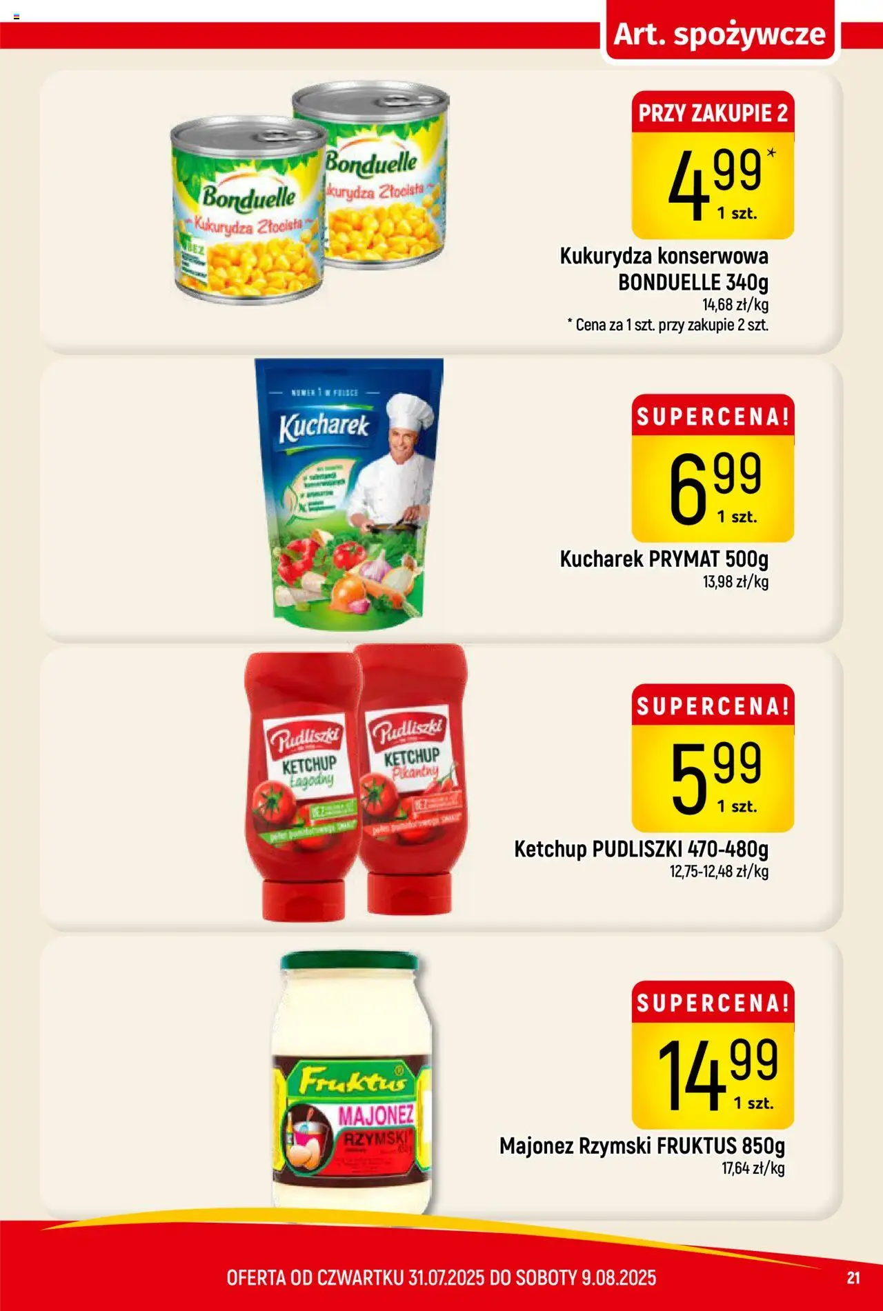 Piotruś Pan Gazetka od 31.07.2025 | Strona: 21 | Produkty: Ketchup, Ketchup pudliszki, Kukurydza, Majonez
