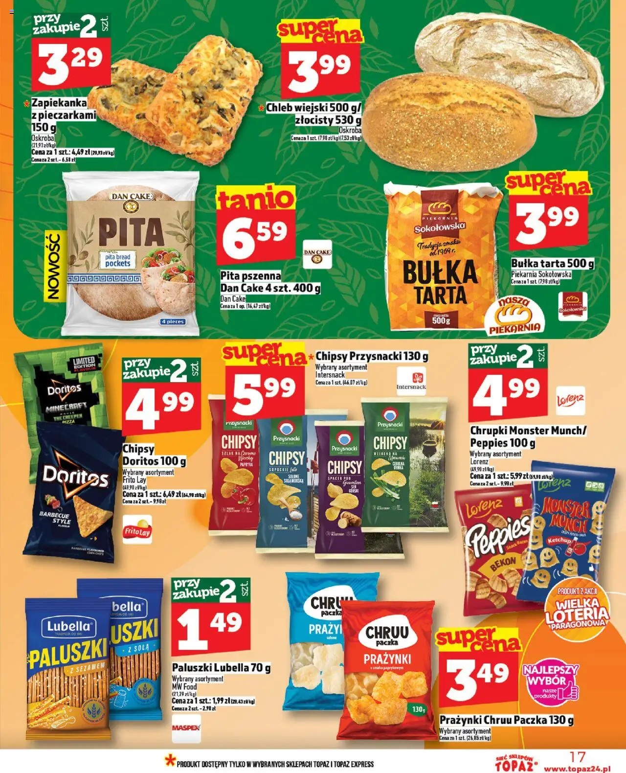 Topaz Gazetka od 21.08.2025 | Strona: 17 | Produkty: Bułka tarta, Piekarnia, Papryka, Paluszki