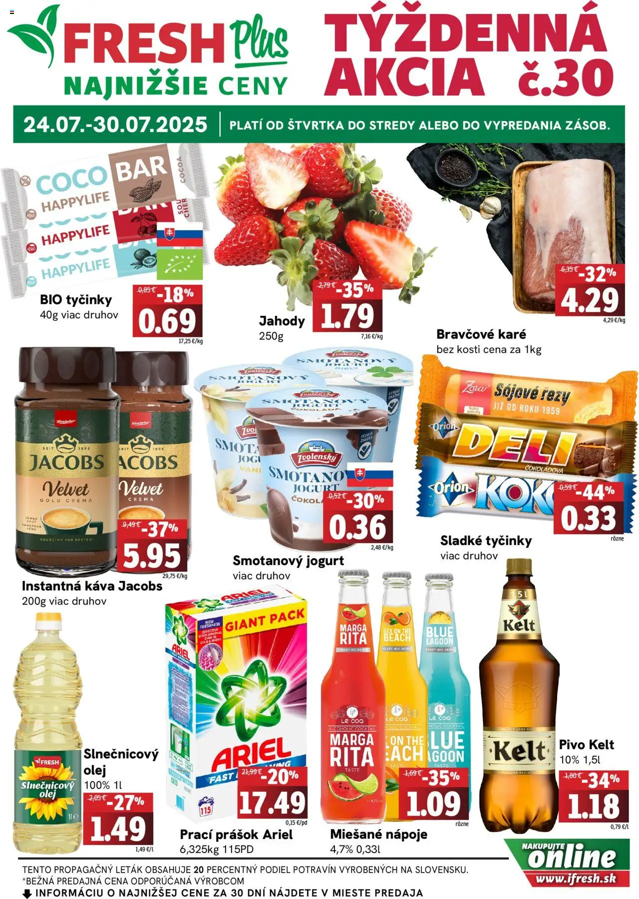 Fresh Leták │ platný od 24.07.2025 | Strana: 1 | Produkty: Kel, Jogurt, Olej, Bravčové karé