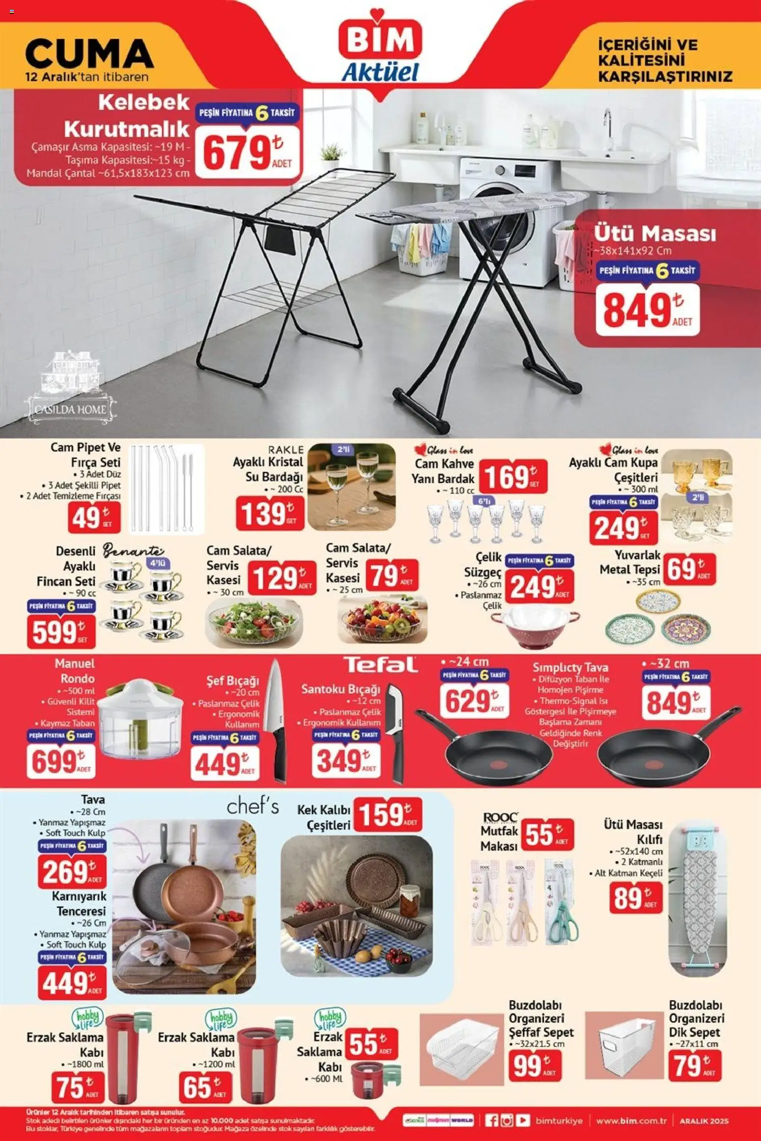 BİM Katalog Cuma - 12.12.2025 tarihinden itibaren geçerlidir | Sayfa: 6 | Ürünler: Kurutmalık, Sepet, Su bardağı, Ütü