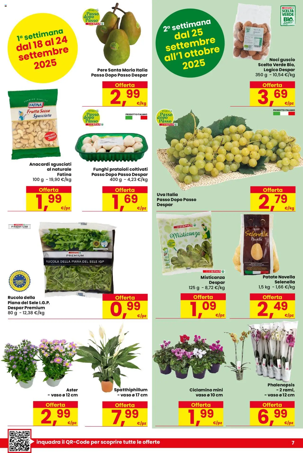 Volantino Despar del 18.09.2025 | Pagina: 7 | Prodotti: Misticanza, Patate, Frutta, Anacardi