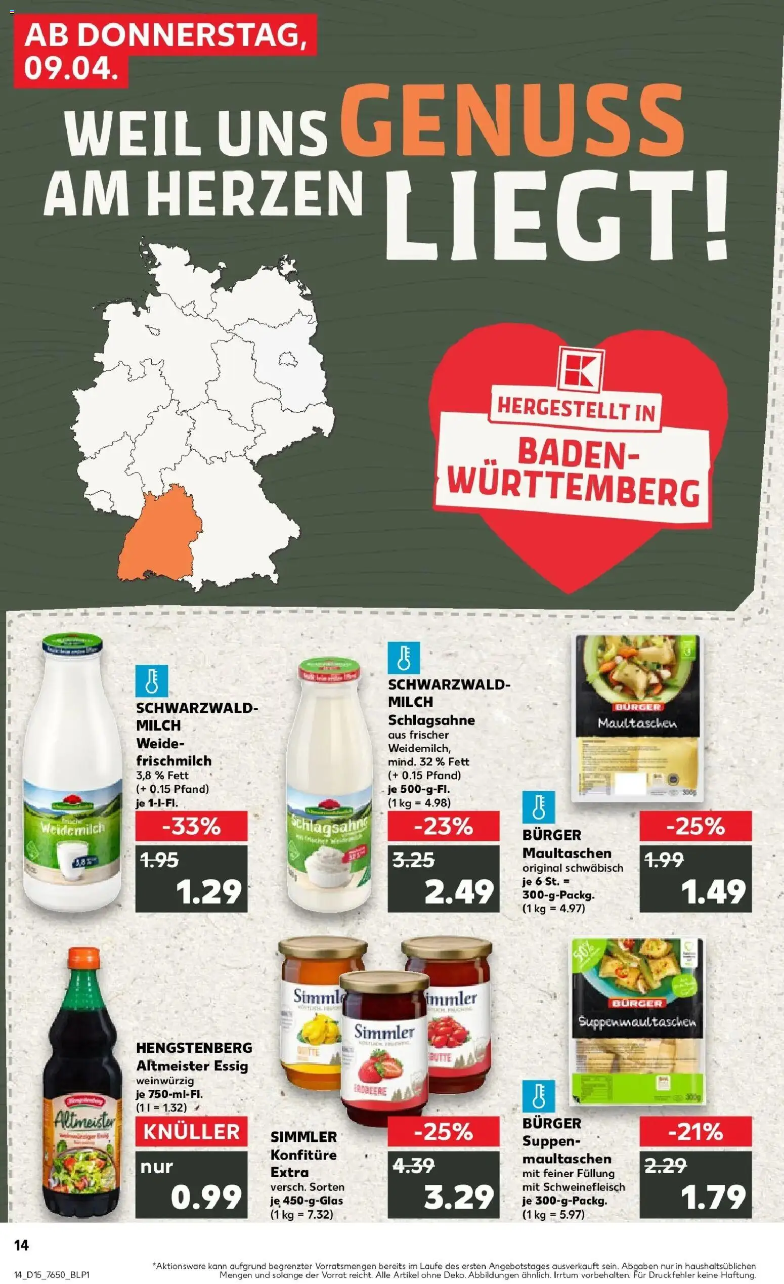 Kaufland Prospekt Bühl	 – gültig ab 07.04.2026 | Seite: 26 | Produkte: Schlagsahne, Milch, Burger, Maultaschen