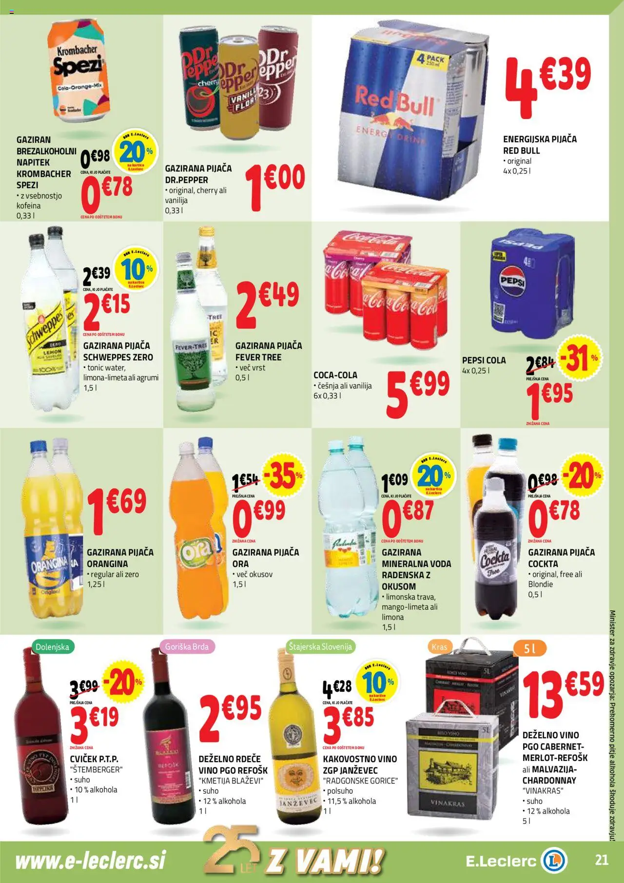 Novi E.leclerc katalog ponudbe – veljaven od 10.09.2025 | Stran: 21 | Izdelki: Mineralna voda, Vino, Voda, Limona