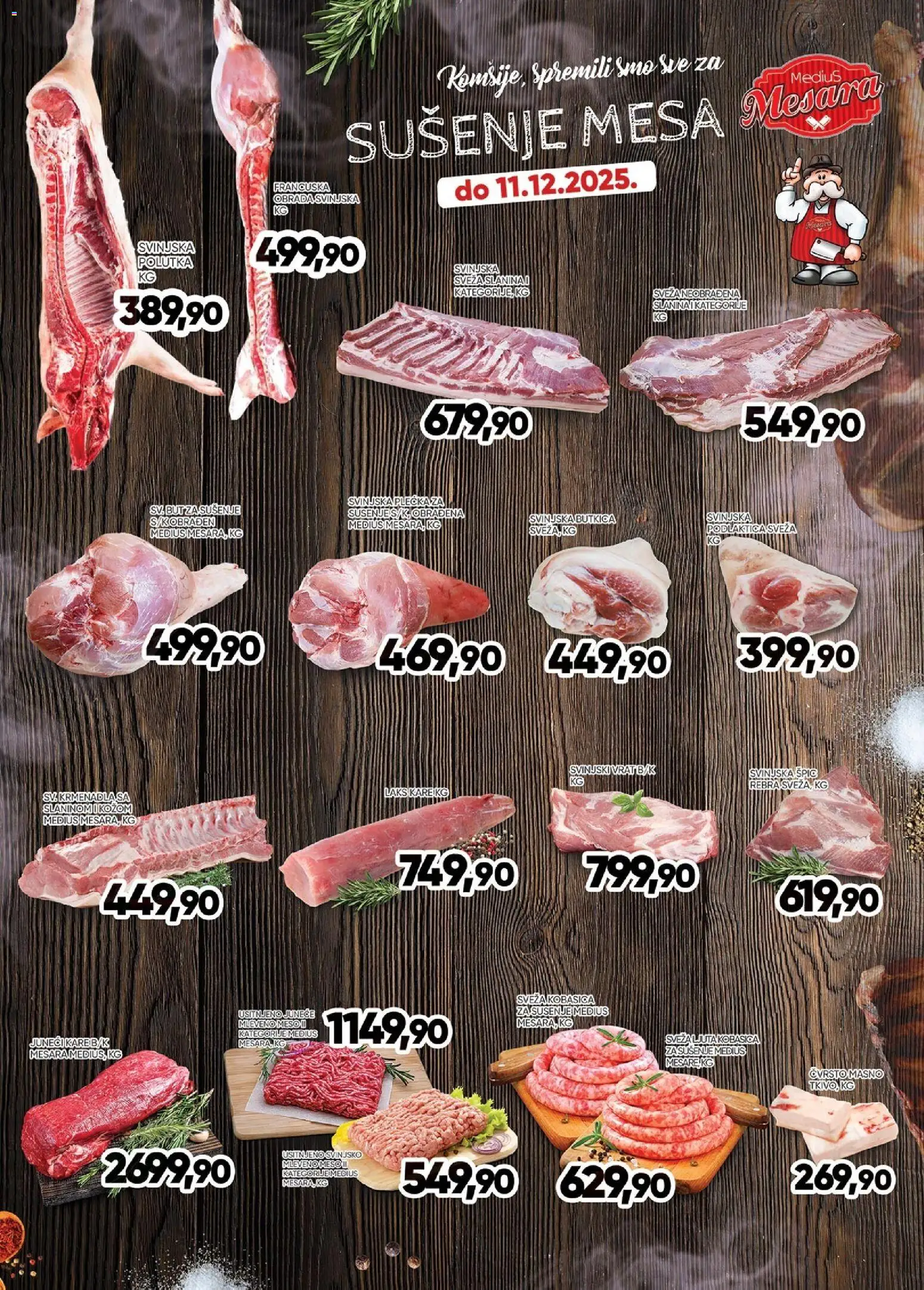 Medius katalog - važi od 05.12.2025 | Strana: 1 | Proizvode: Svinjska butkica, Mleveno meso, Svinjska plećka, Kobasica