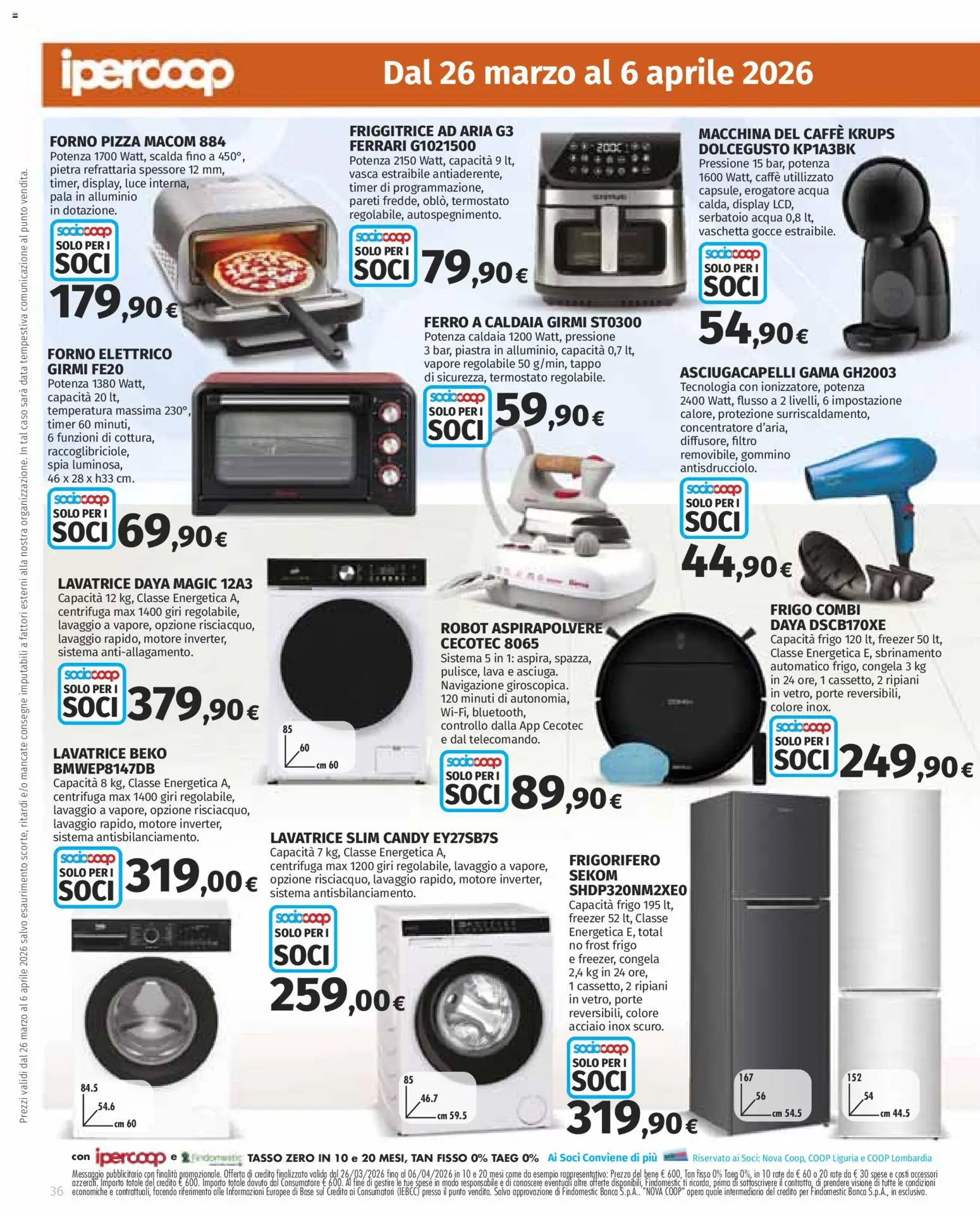 Volantino Ipercoop del 26.03.2026 | Pagina: 36 | Prodotti: Friggitrice ad aria, Alluminio, Aspirapolvere, Forno elettrico