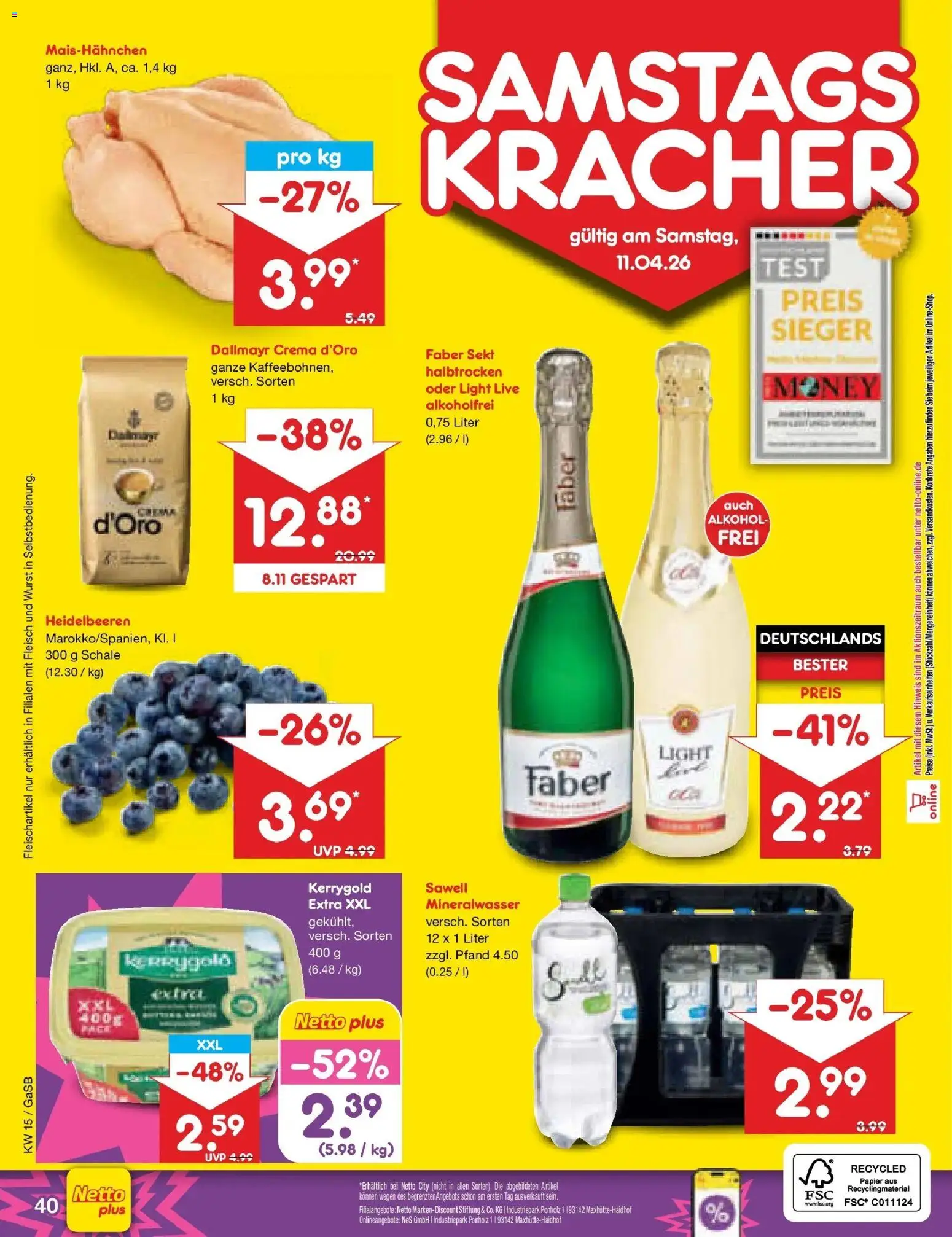 Netto Marken-Discount Prospekt Bremen-Lesum	 – gültig ab 07.04.2026 | Seite: 58 | Produkte: Mineralwasser, Heidelbeeren, Dallmayr, Fleisch
