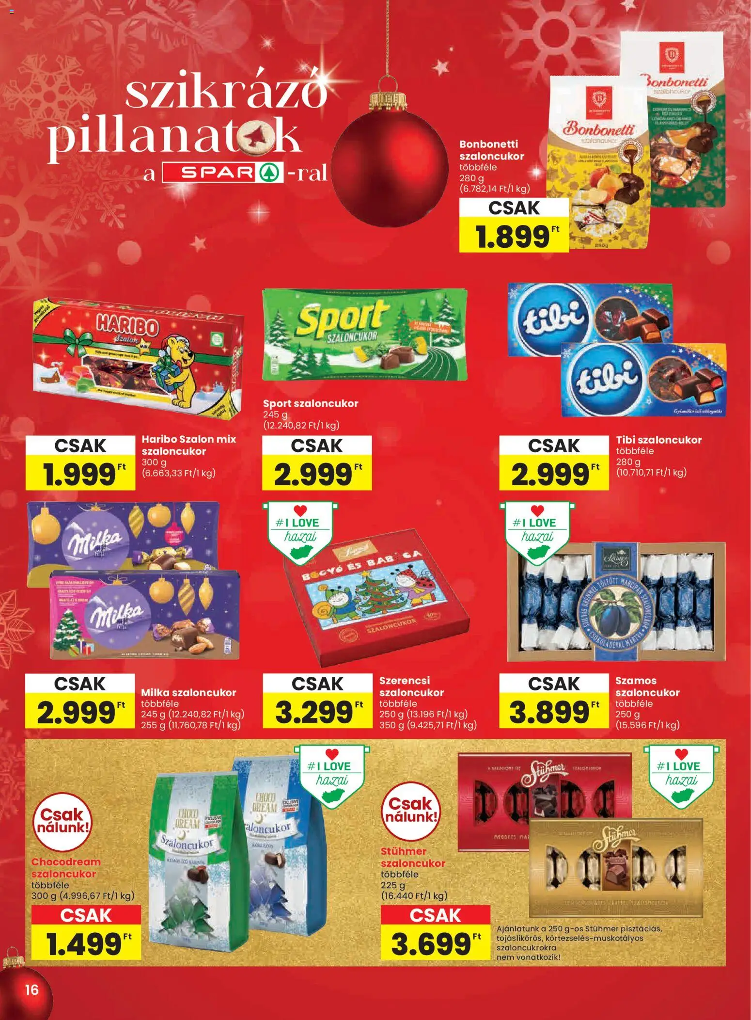 Spar akciós ujság - amely érvényes a következő dátumtól: 04.12.2025 | Oldal: 16 | Termékek: Szaloncukor