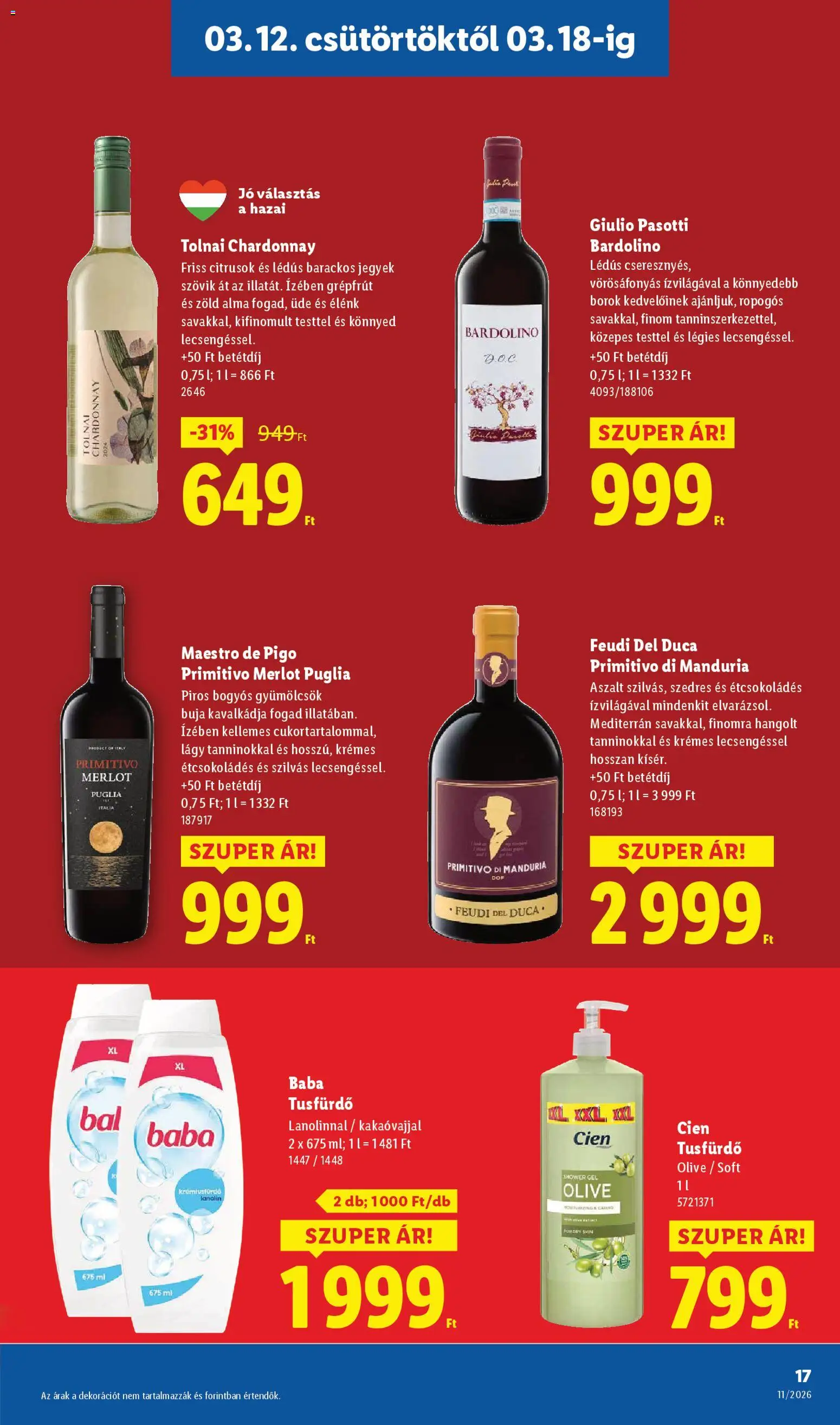 Lidl akciós ujság - amely érvényes a következő dátumtól: 12.03.2026 | Oldal: 17 | Termékek: Alma, Tusfürdő