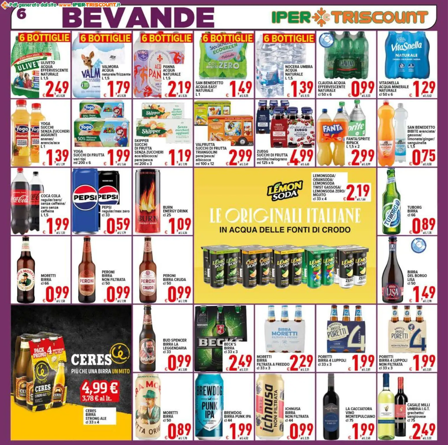 Volantino Ipertriscount del 18.11.2025 | Pagina: 6 | Prodotti: Birra, Panna, Birra Moretti, Pepsi