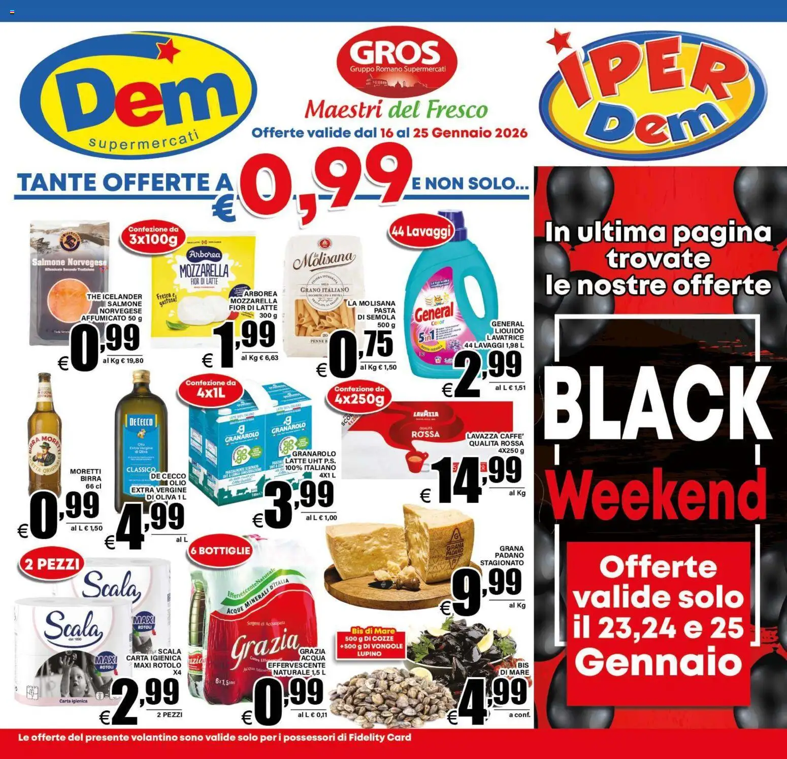 Volantino DEM del 16.01.2026 | Pagina: 1 | Prodotti: Acqua, Latte, Pasta, Scala