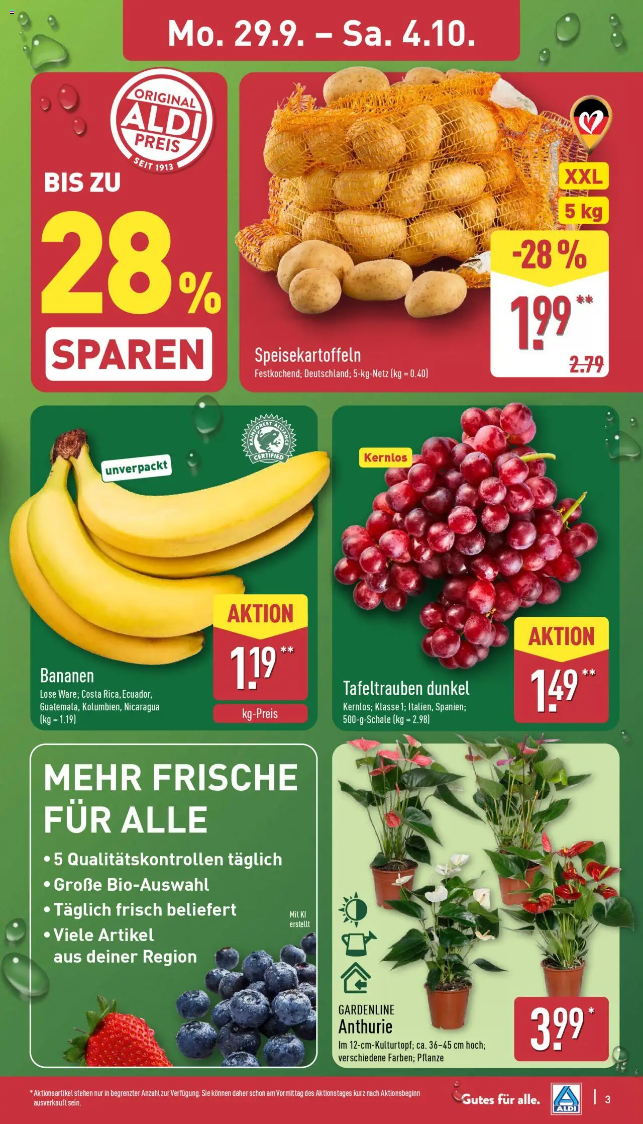 Aldi Prospekt 	 – gültig ab 29.09.2025 | Seite: 3 | Produkte: Bananen