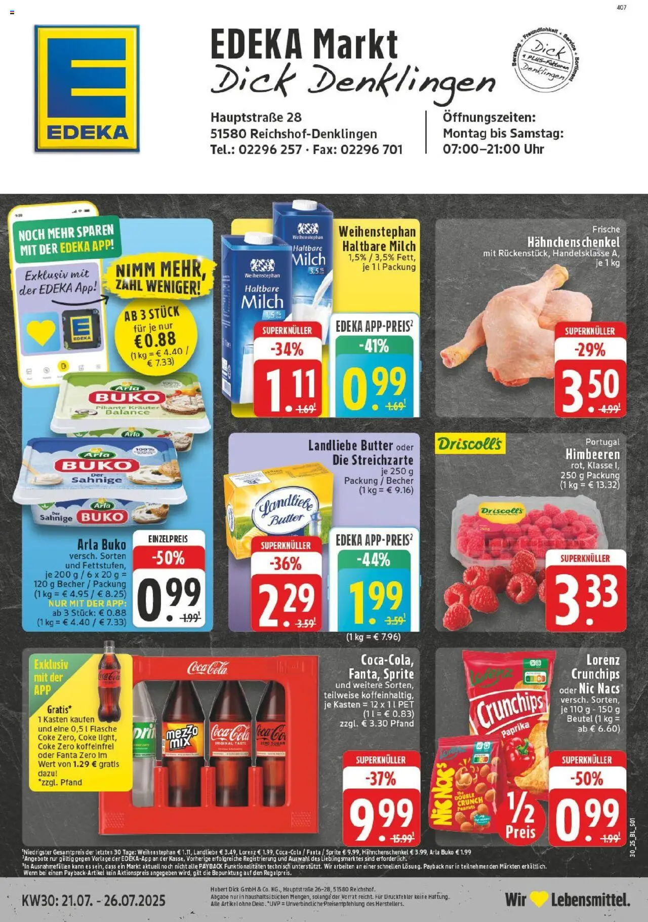 Edeka prospekt Reichshof - Denklingen	 - gültig ab dem 20.07.2025 | Seite: 1 | Produkte: Coca cola, Sprite, Milch, Haltbare milch