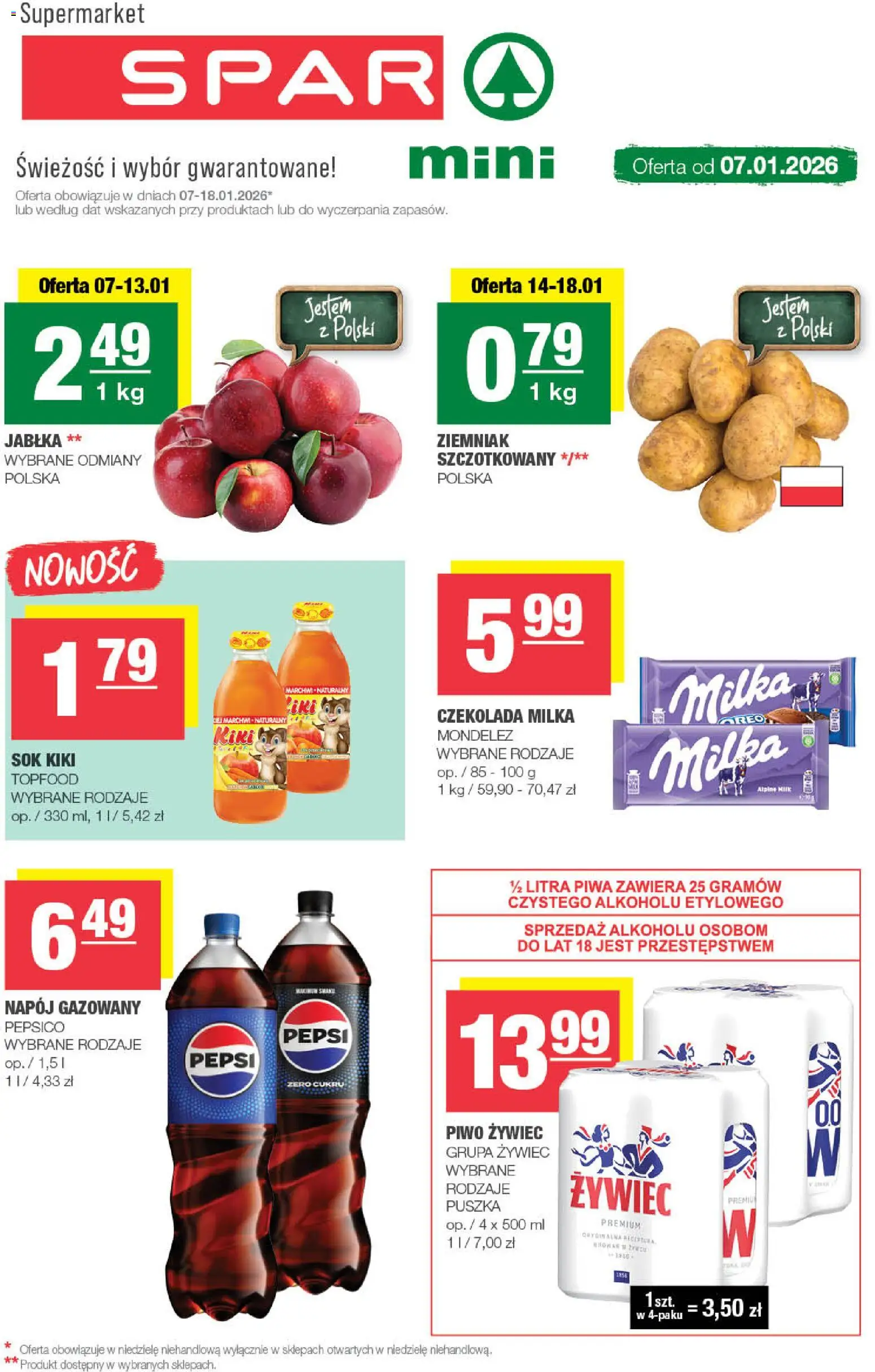 Spar Gazetka - Mini od 07.01.2026 | Strona: 1 | Produkty: Czekolada milka, Milka, Sok, Piwo