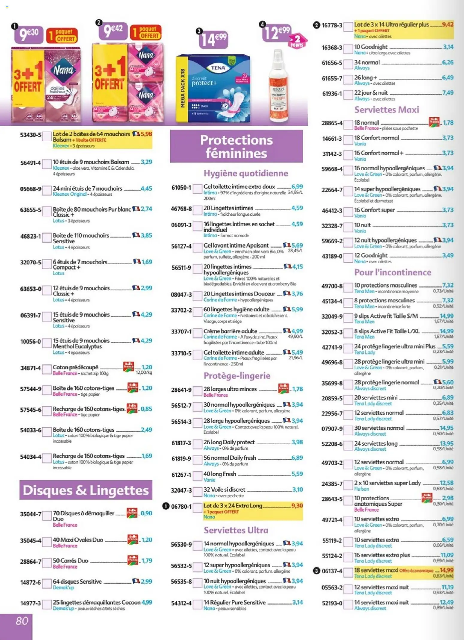 {H1} | Page: 80 | Produits: Parfum, Mouchoirs, Slips, Crème