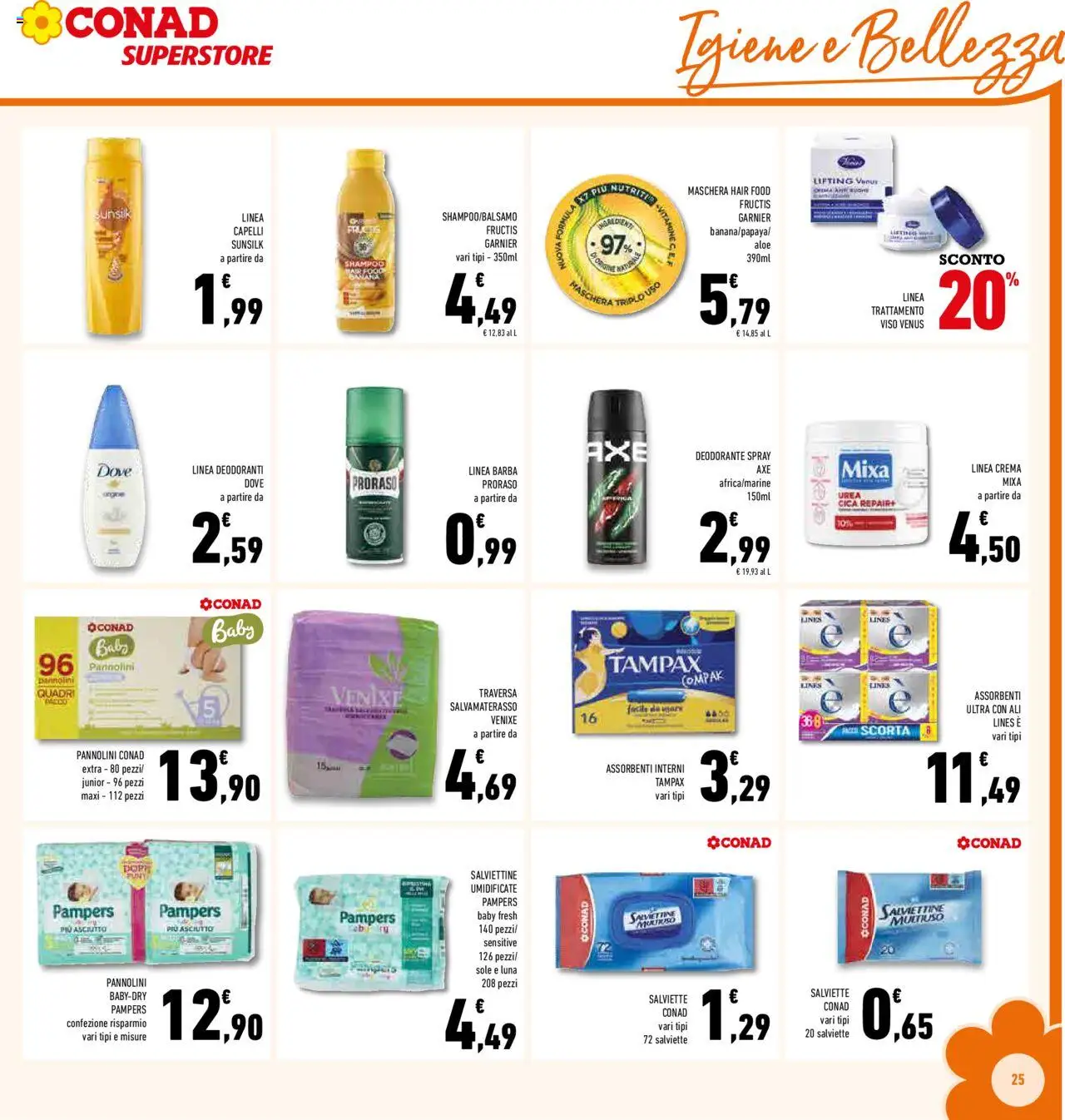 Volantino Conad del 13.08.2025 | Pagina: 25 | Prodotti: Shampoo, Crema, Deodorante, Pampers